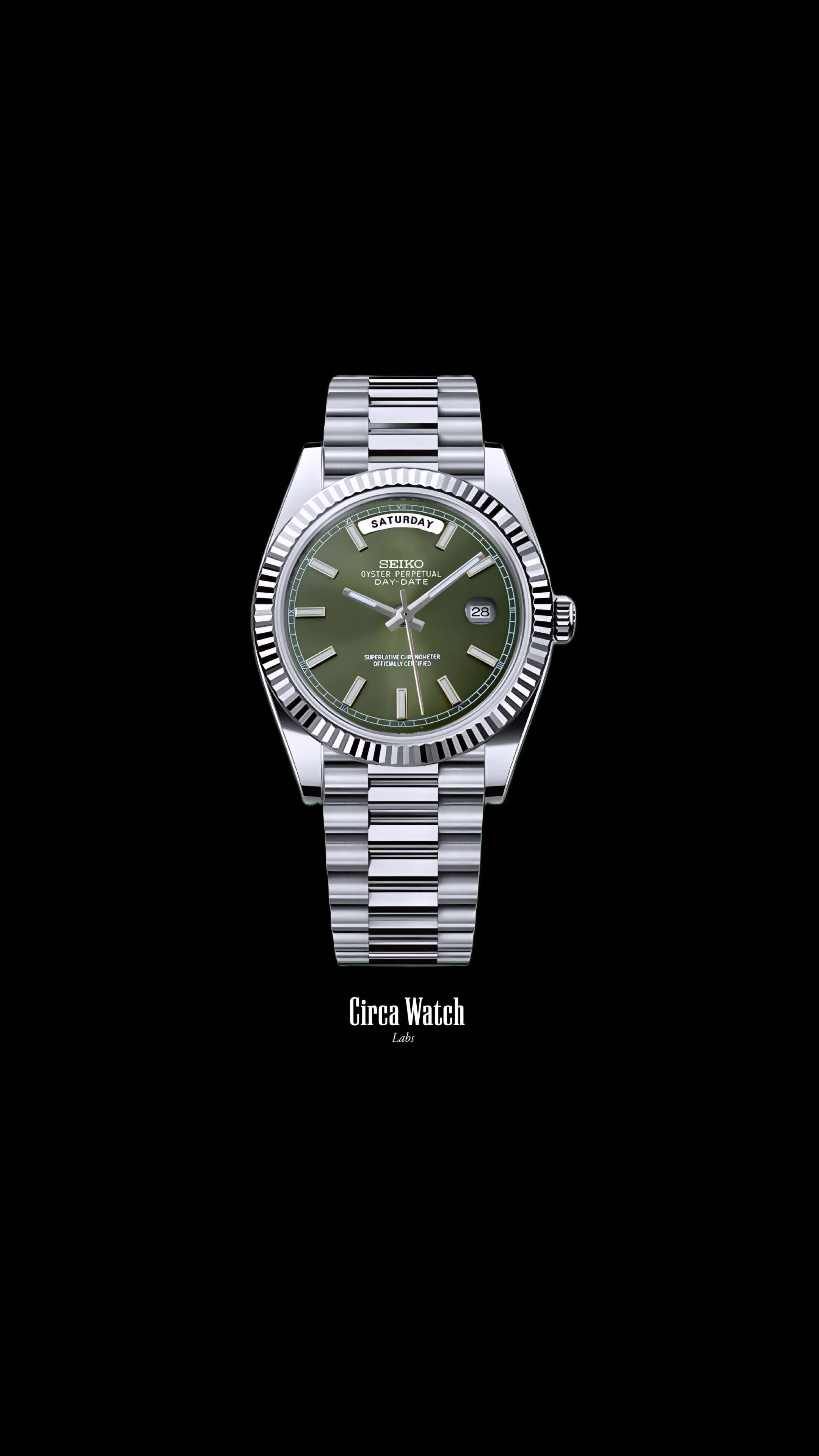 Seikojust mod daydate olive green automatic watch