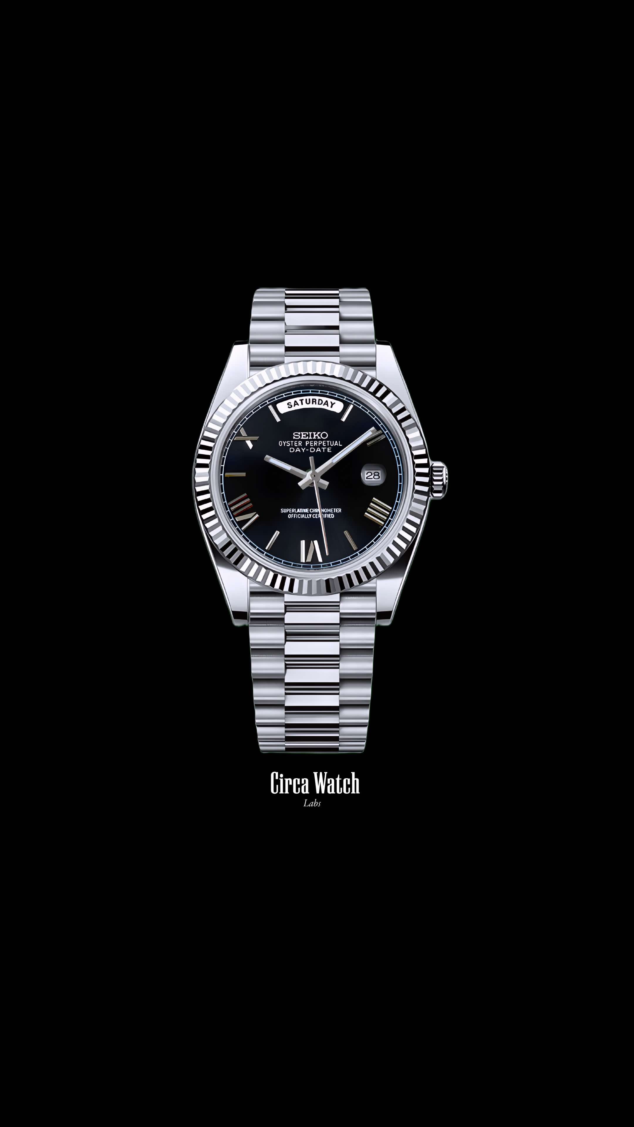 Seikojust mod daydate black roman numeral automatic watch