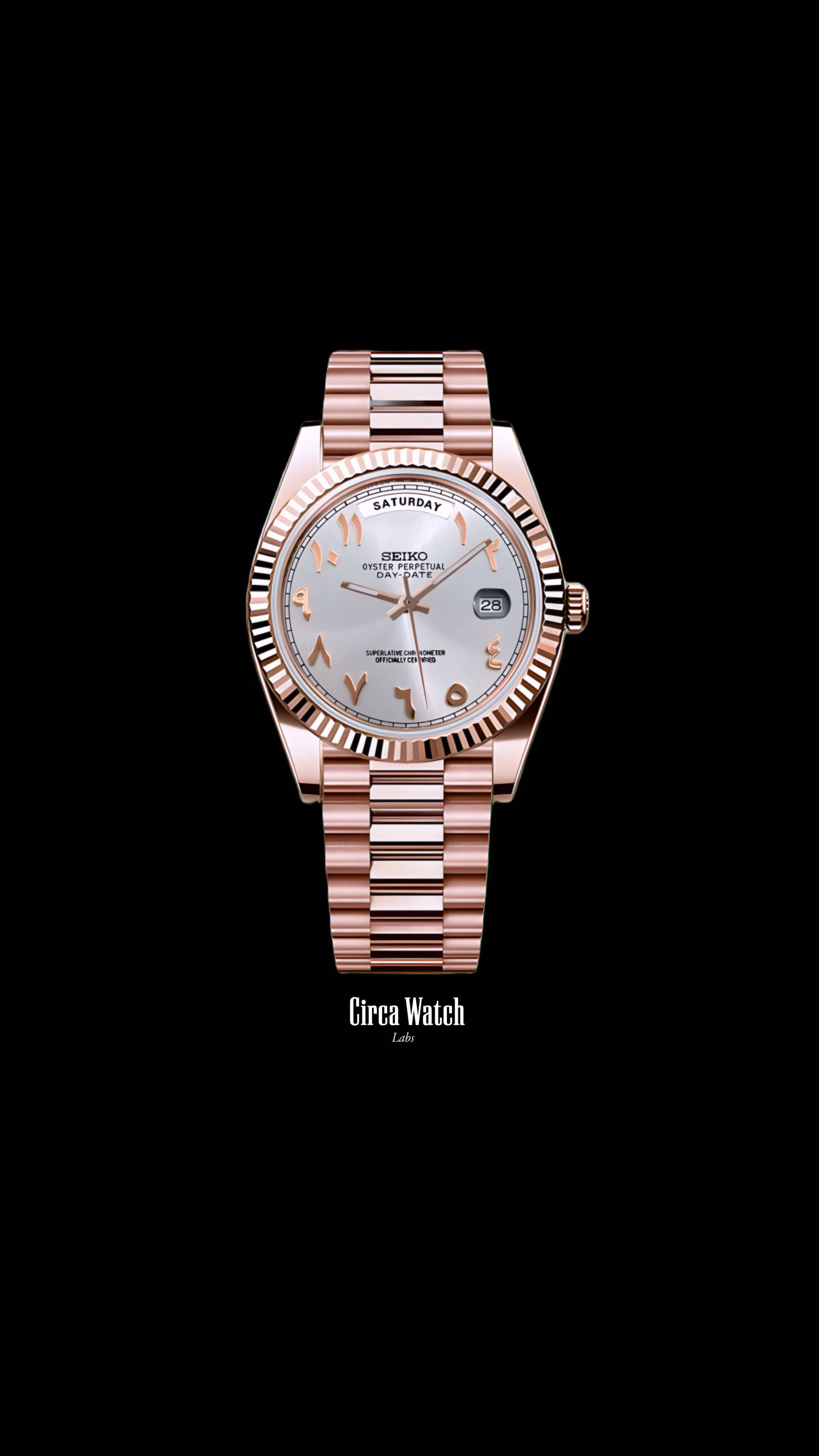 Seikojust mod daydate white rose gold arabic automatic watch