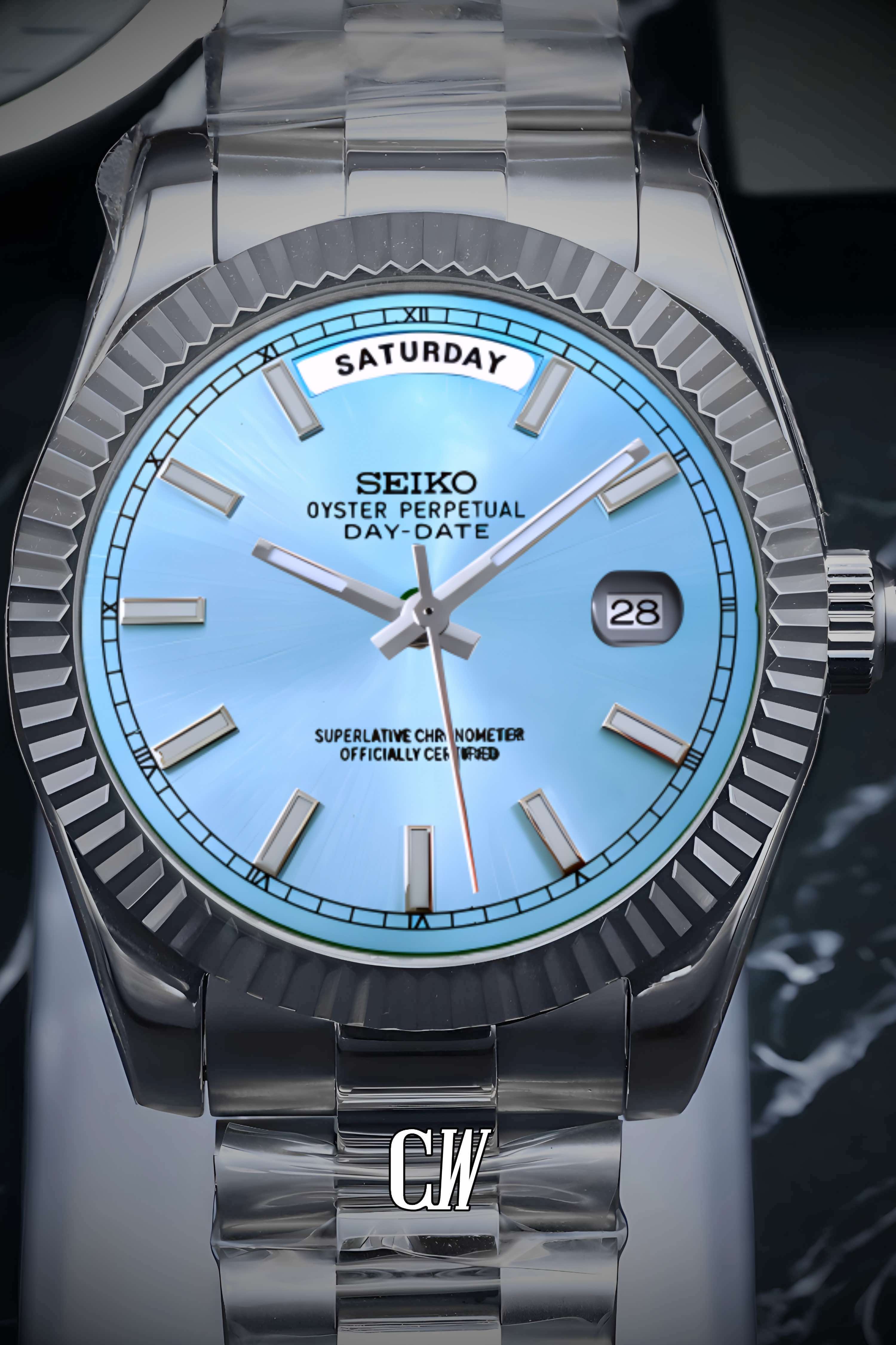 Seikojust mod daydate ice blue automatic watch