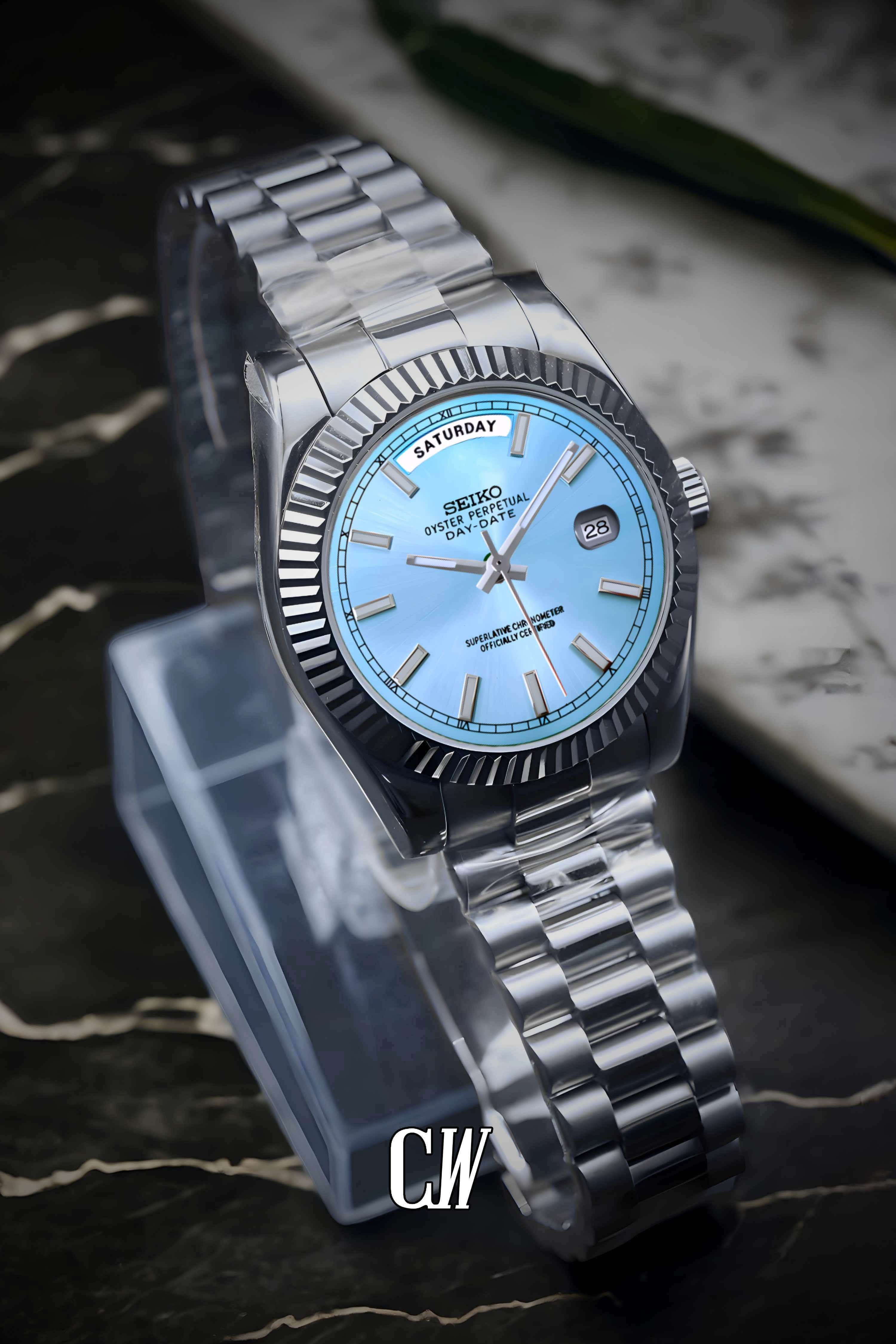 Seikojust mod daydate ice blue automatic watch