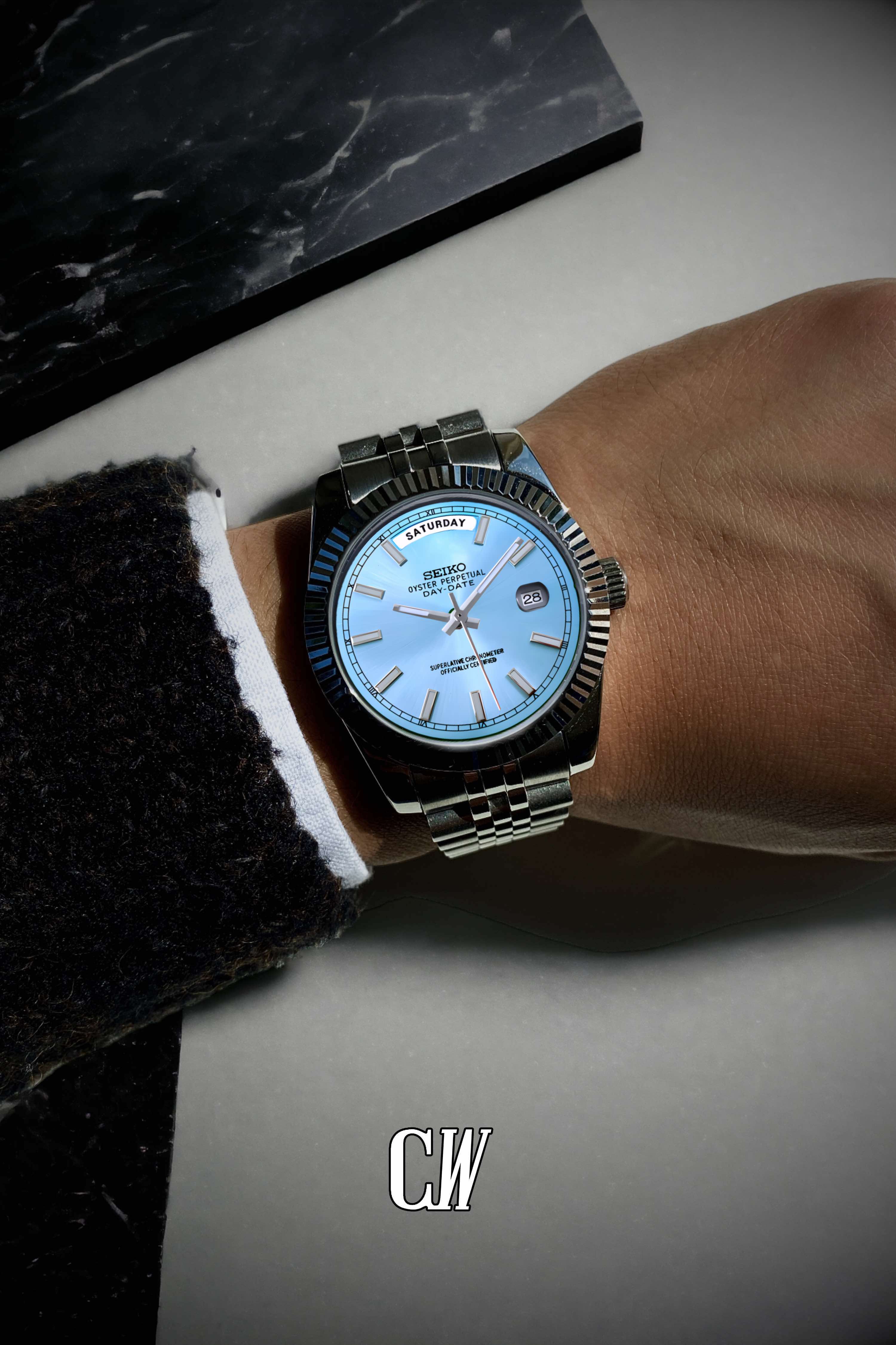 Seikojust mod daydate ice blue automatic watch