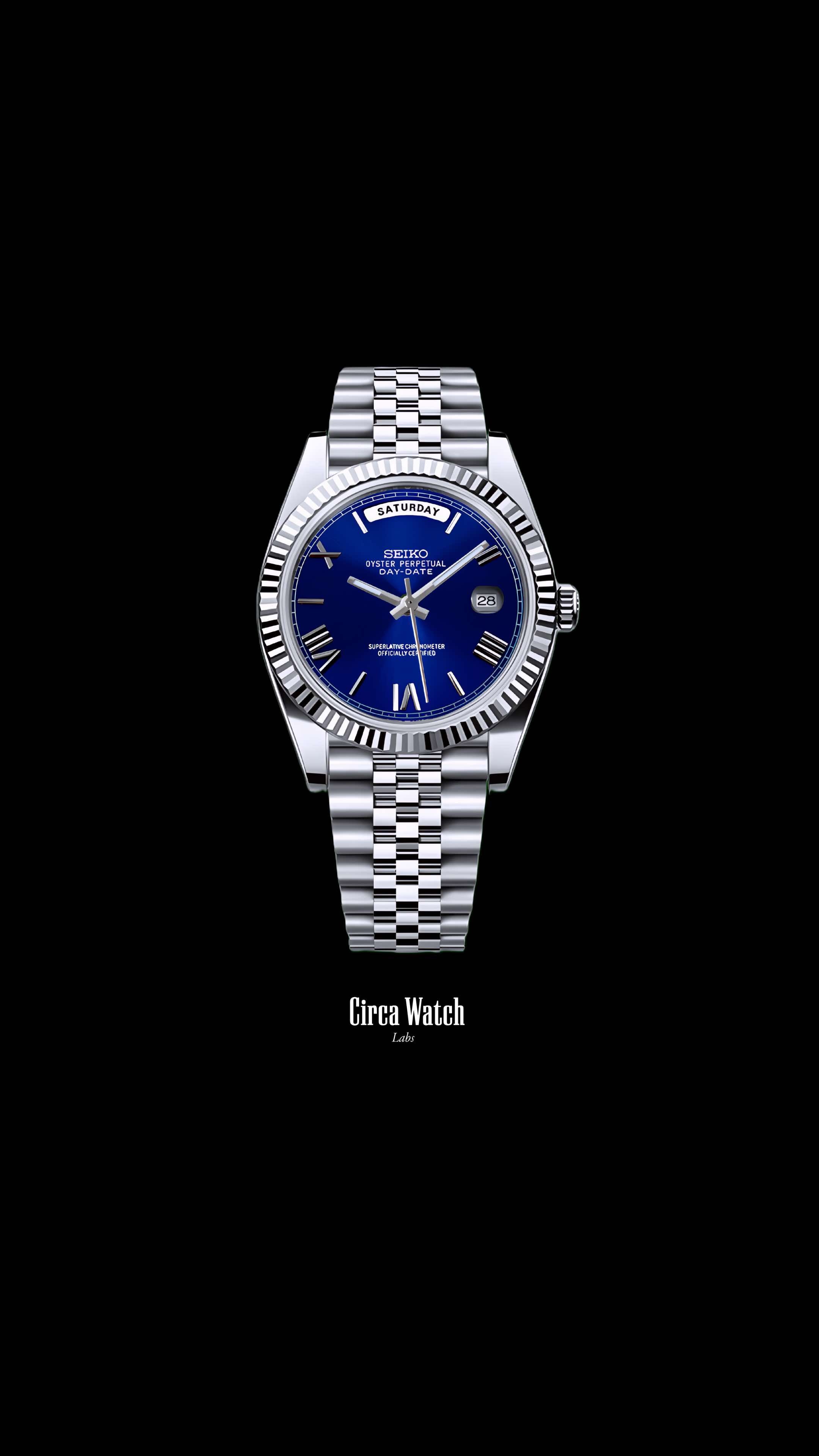 Seikojust mod daydate blue roman numeral automatic watch