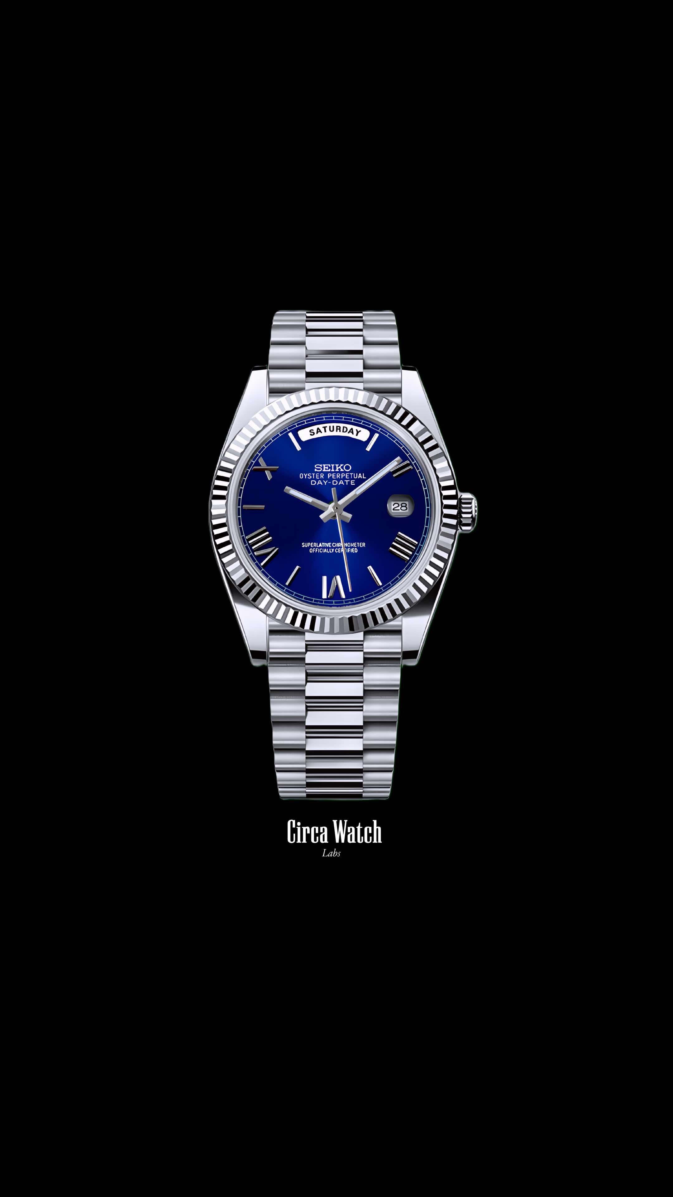 Seikojust mod daydate blue roman numeral automatic watch