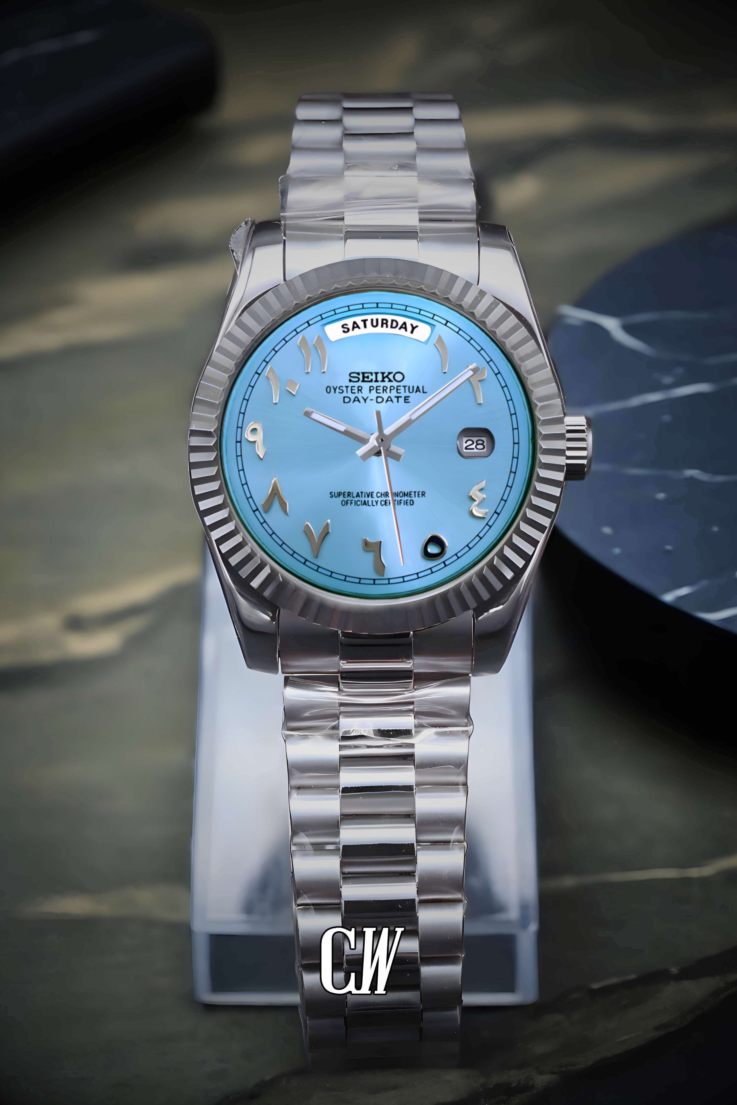 Seikojust mod daydate ice blue arabic automatic watch