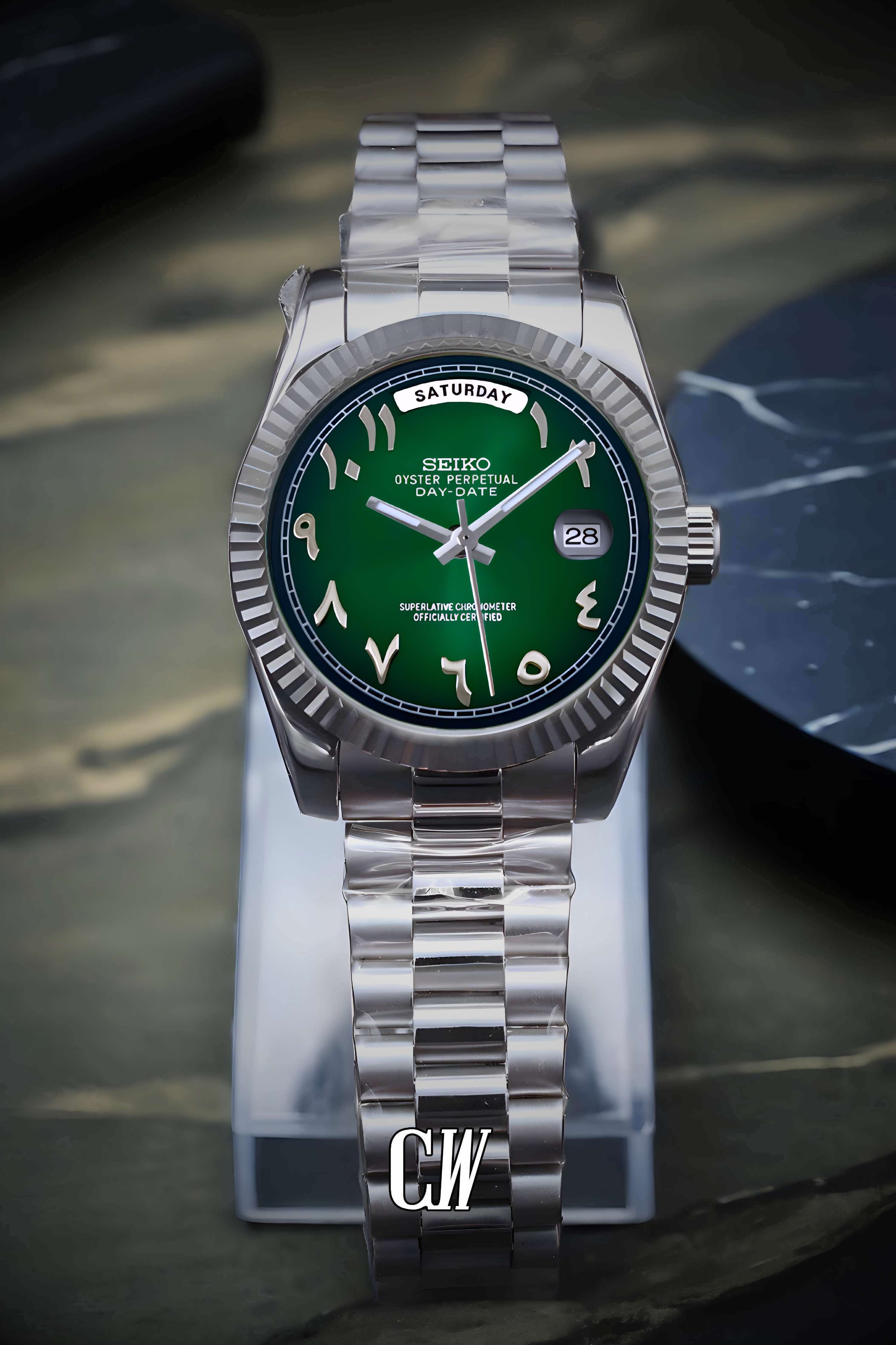 Seikojust mod daydate dark green arabic automatic watch