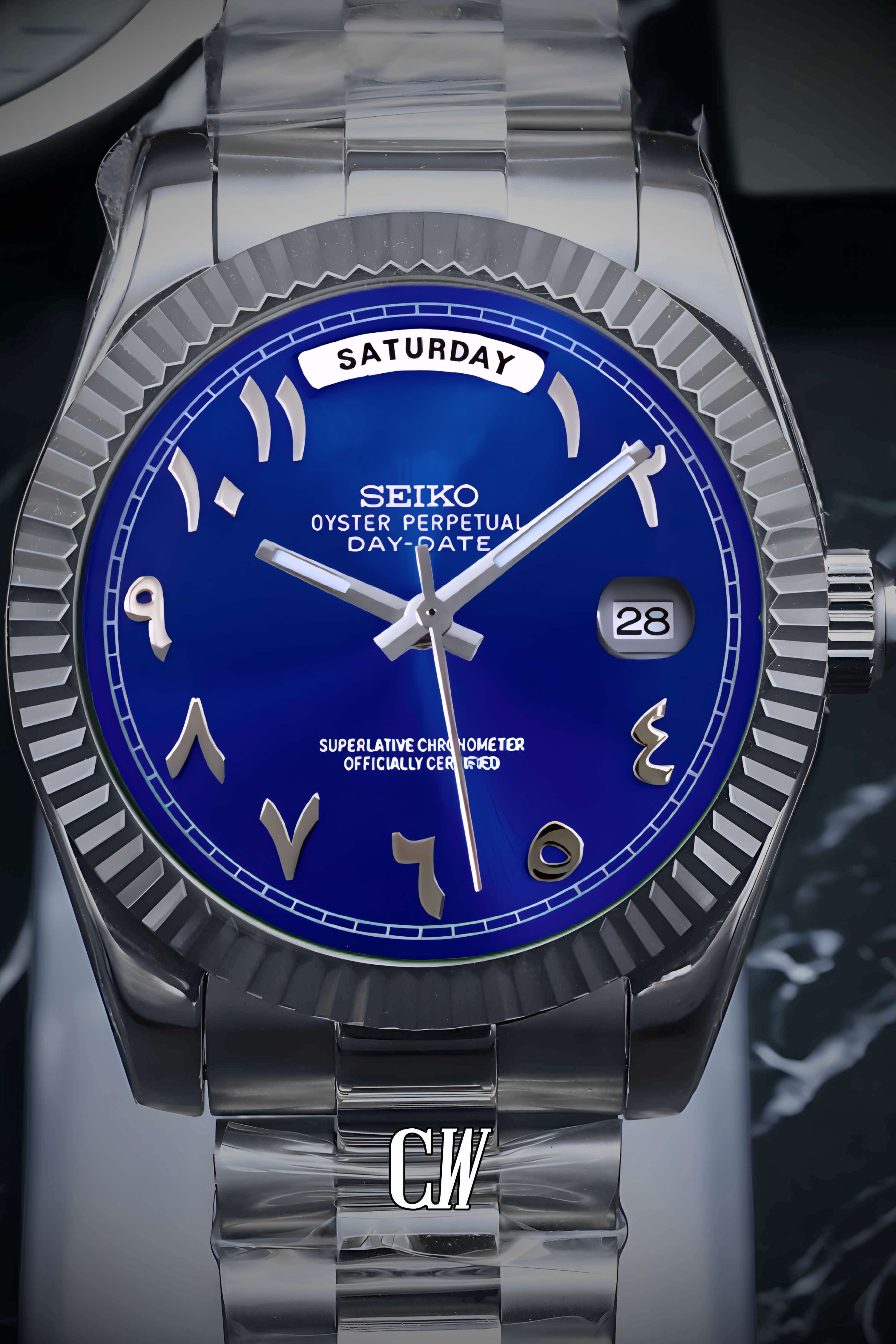 Seikojust mod daydate blue arabic automatic watch