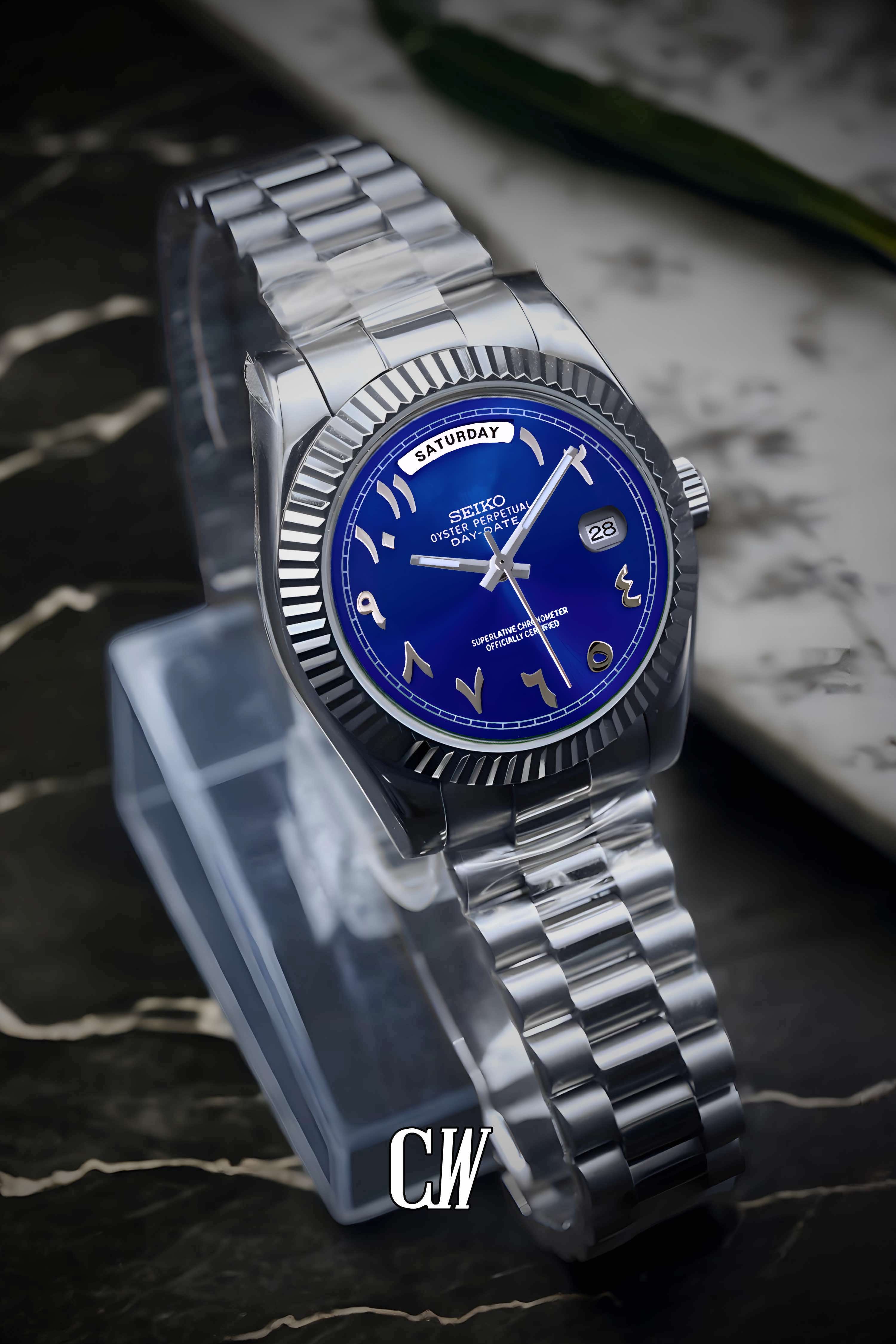 Seikojust mod daydate blue arabic automatic watch