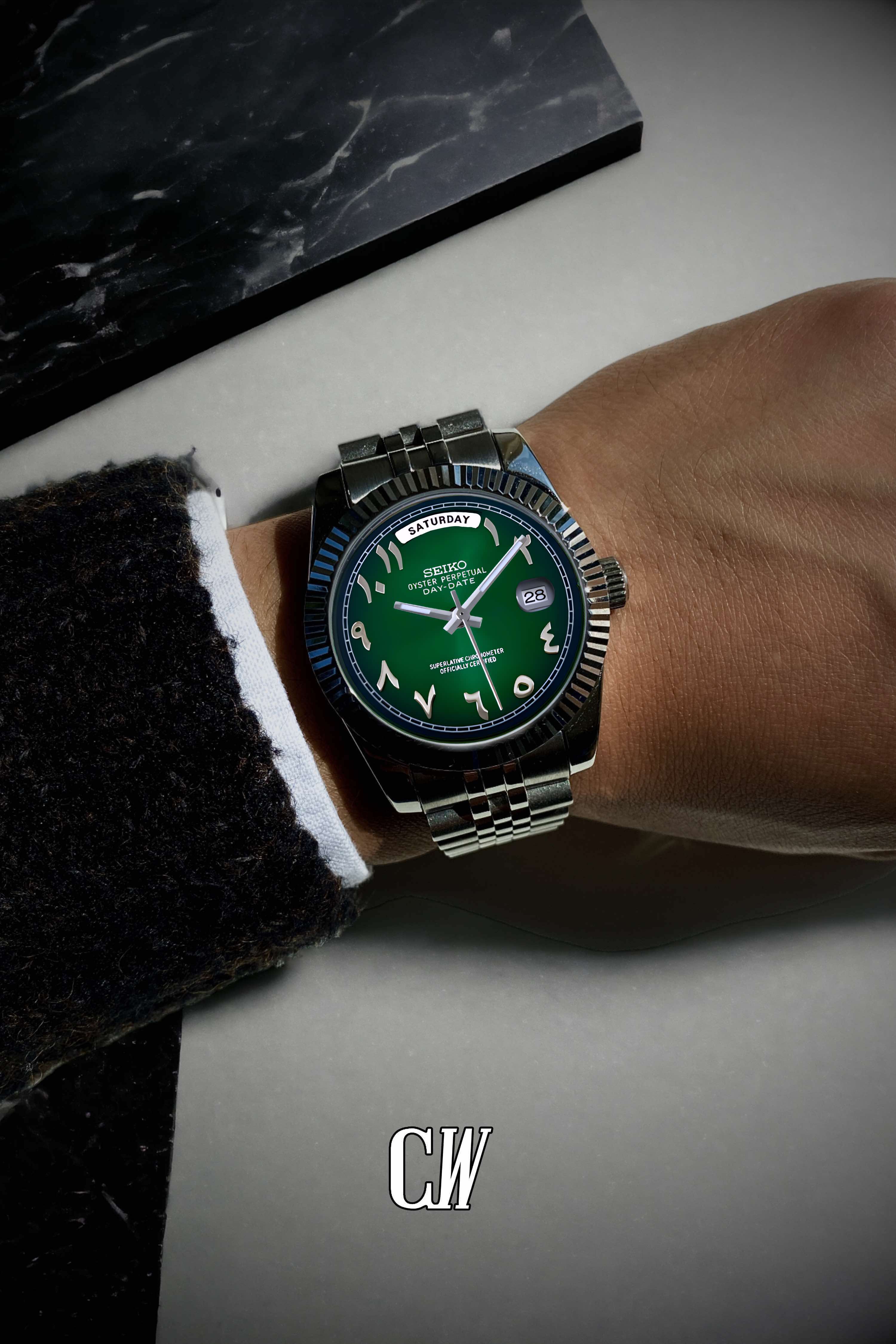 Seikojust mod daydate dark green arabic automatic watch