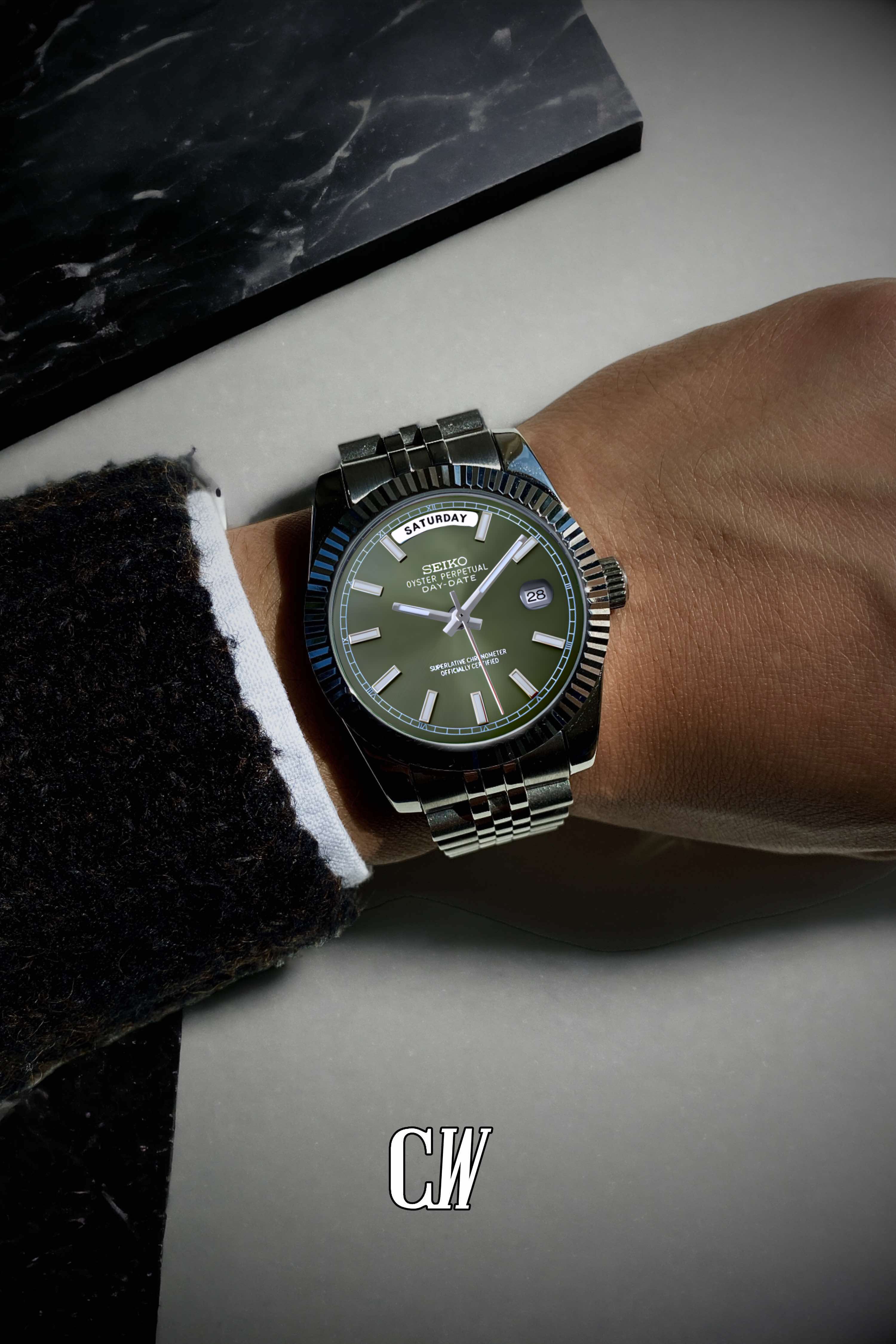 Seikojust mod daydate olive green automatic watch