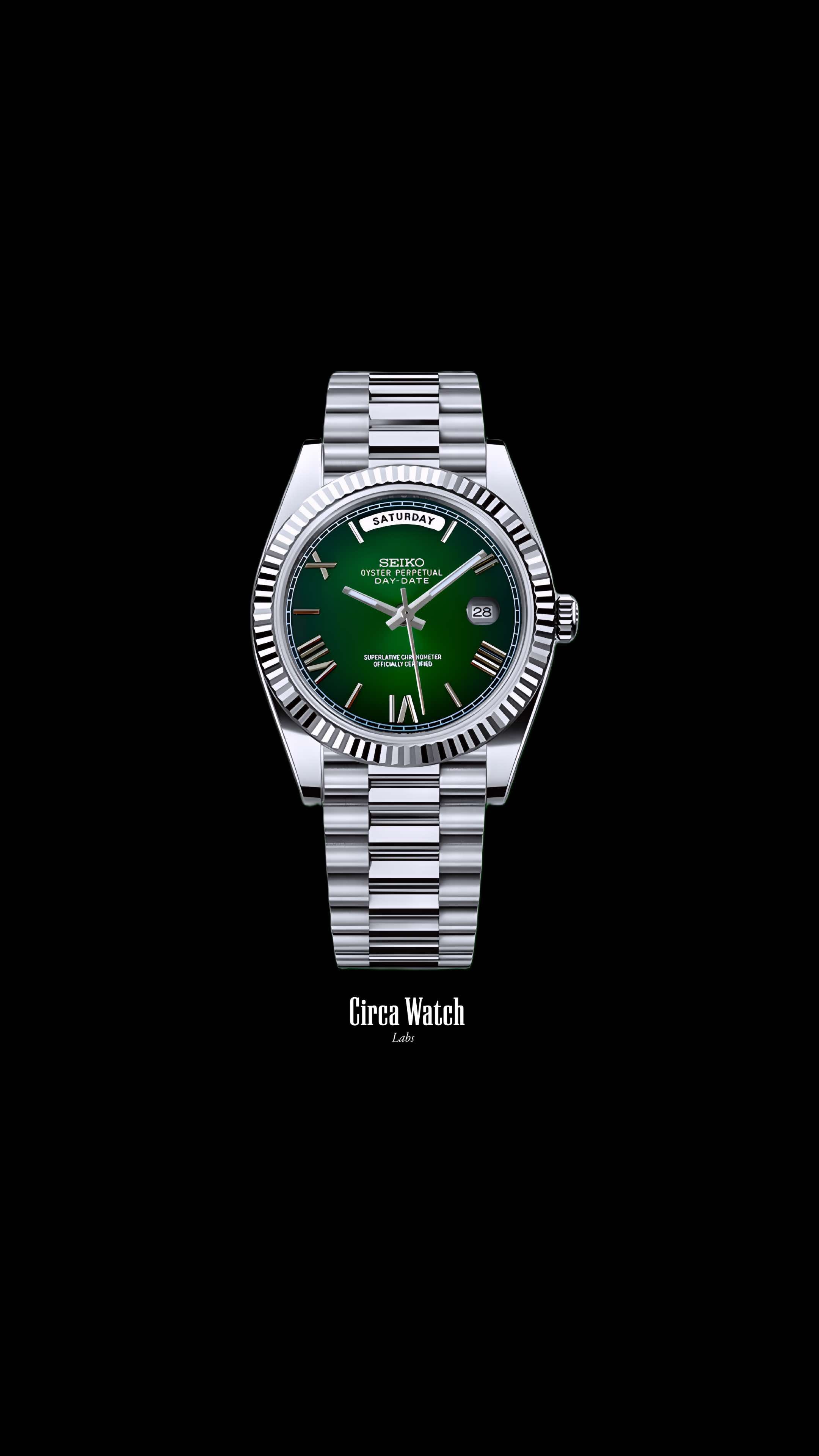 Seikojust mod daydate dark green roman numeral automatic watch