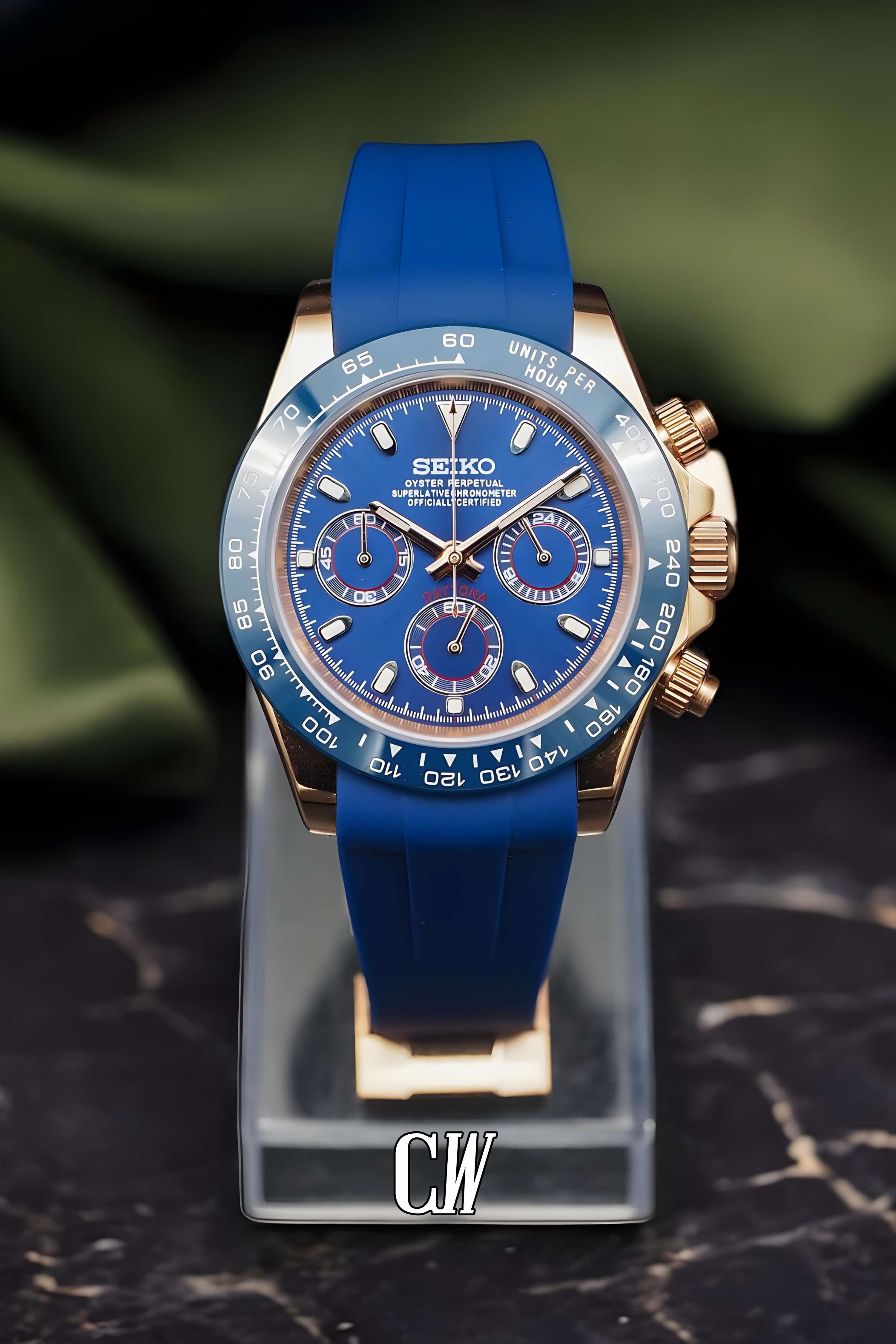 Seitona mod blue rose gold style watch