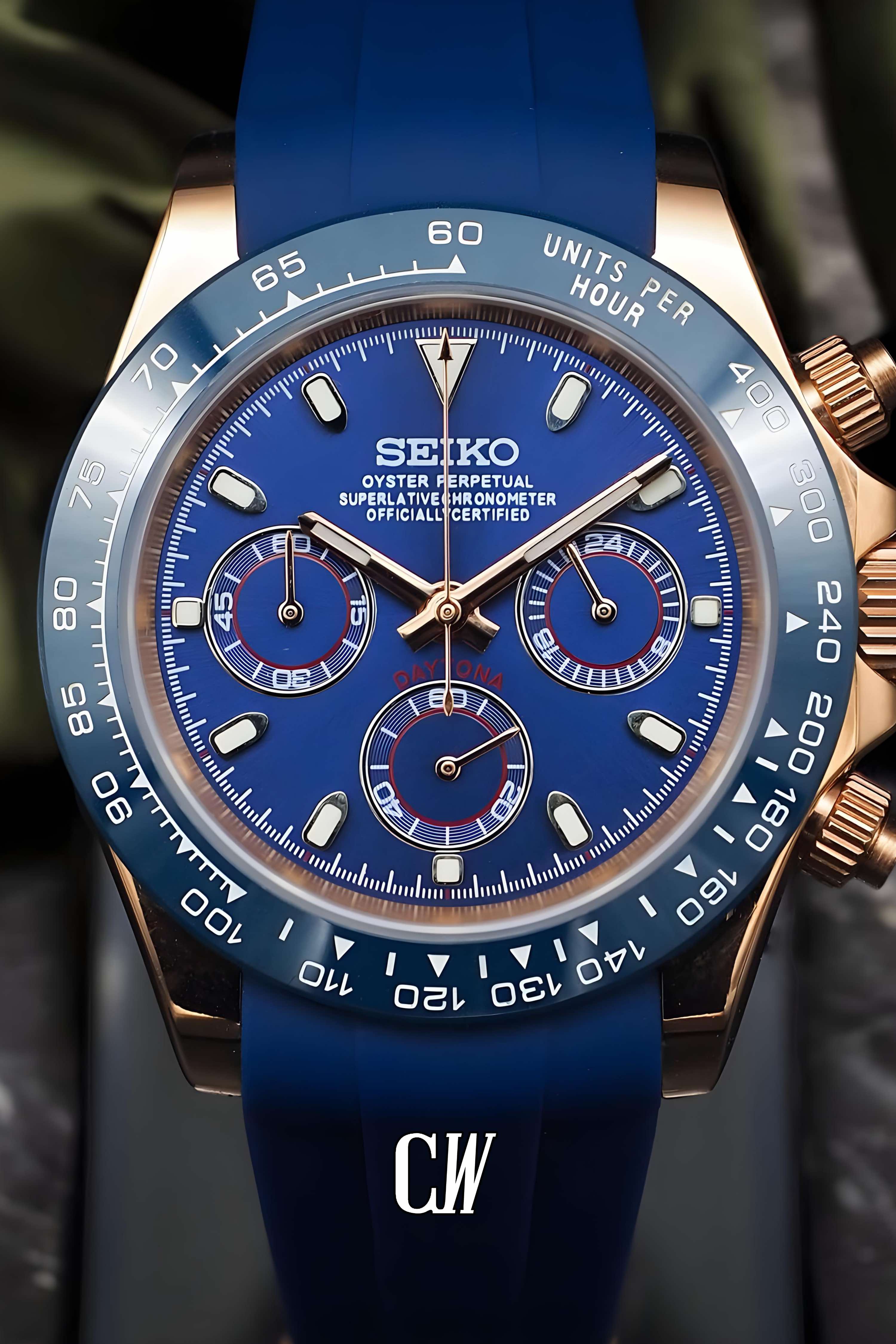 Seitona mod blue rose gold style watch