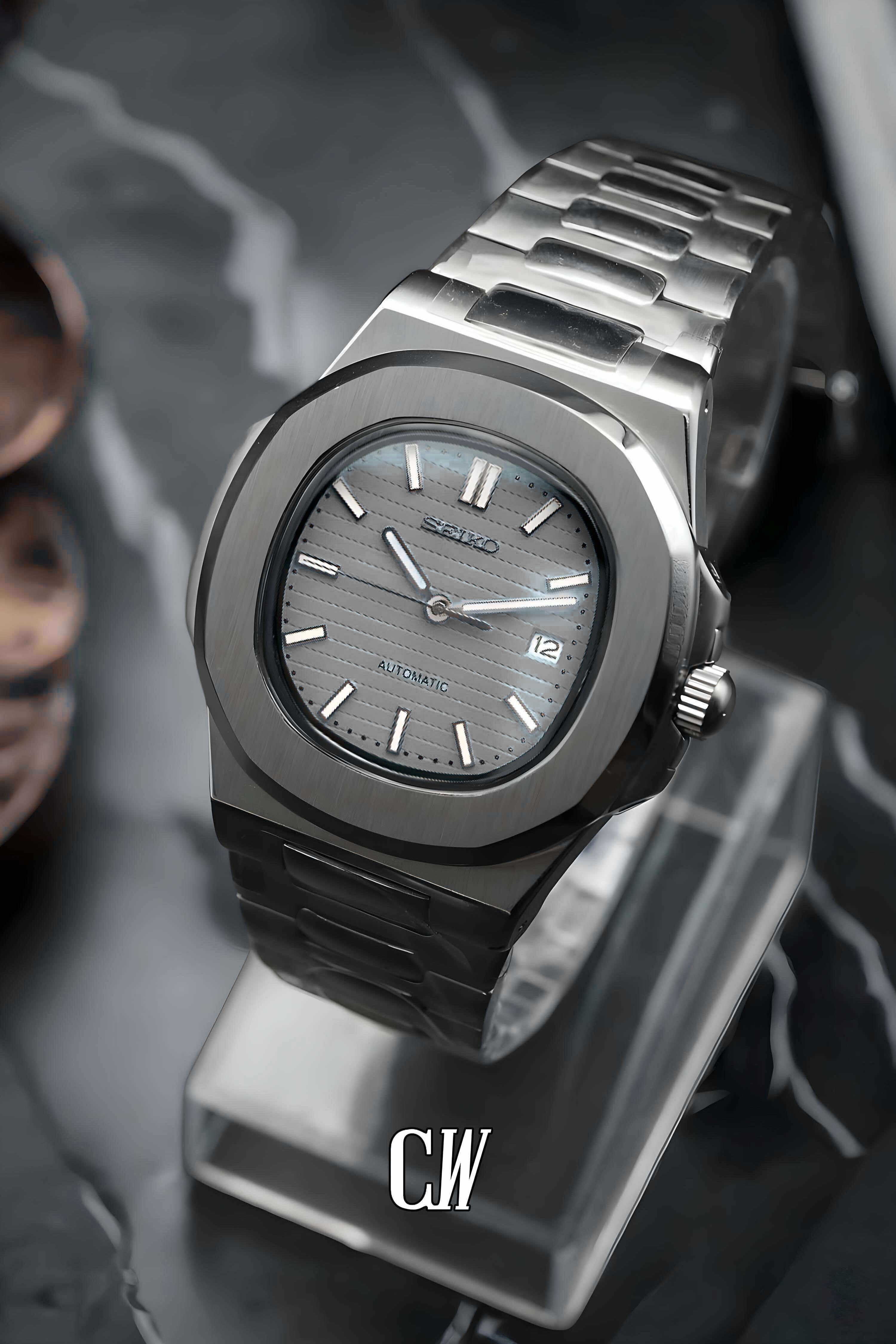 Seikonautilus mod watch grey silver