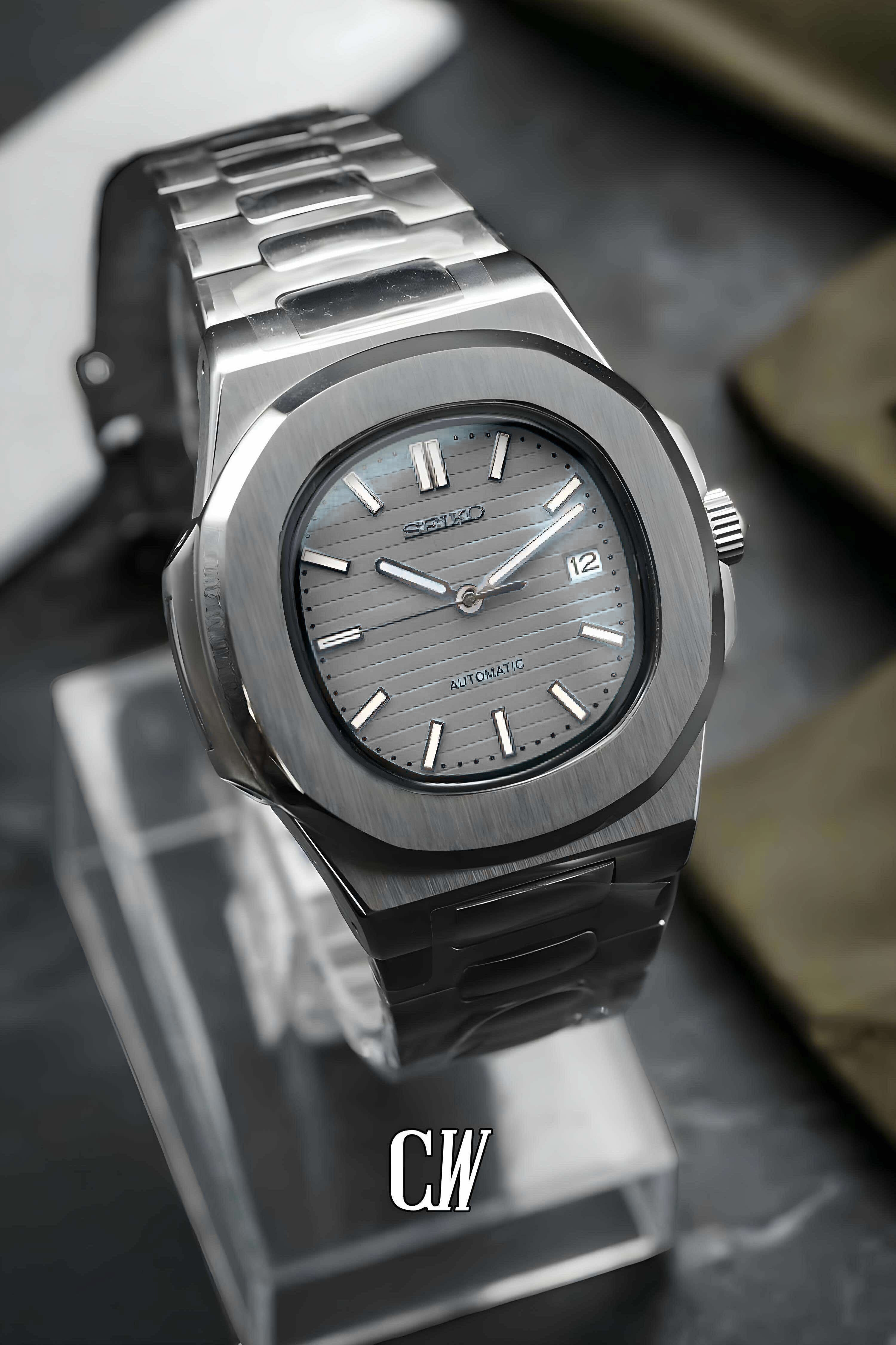 Seikonautilus mod watch grey silver