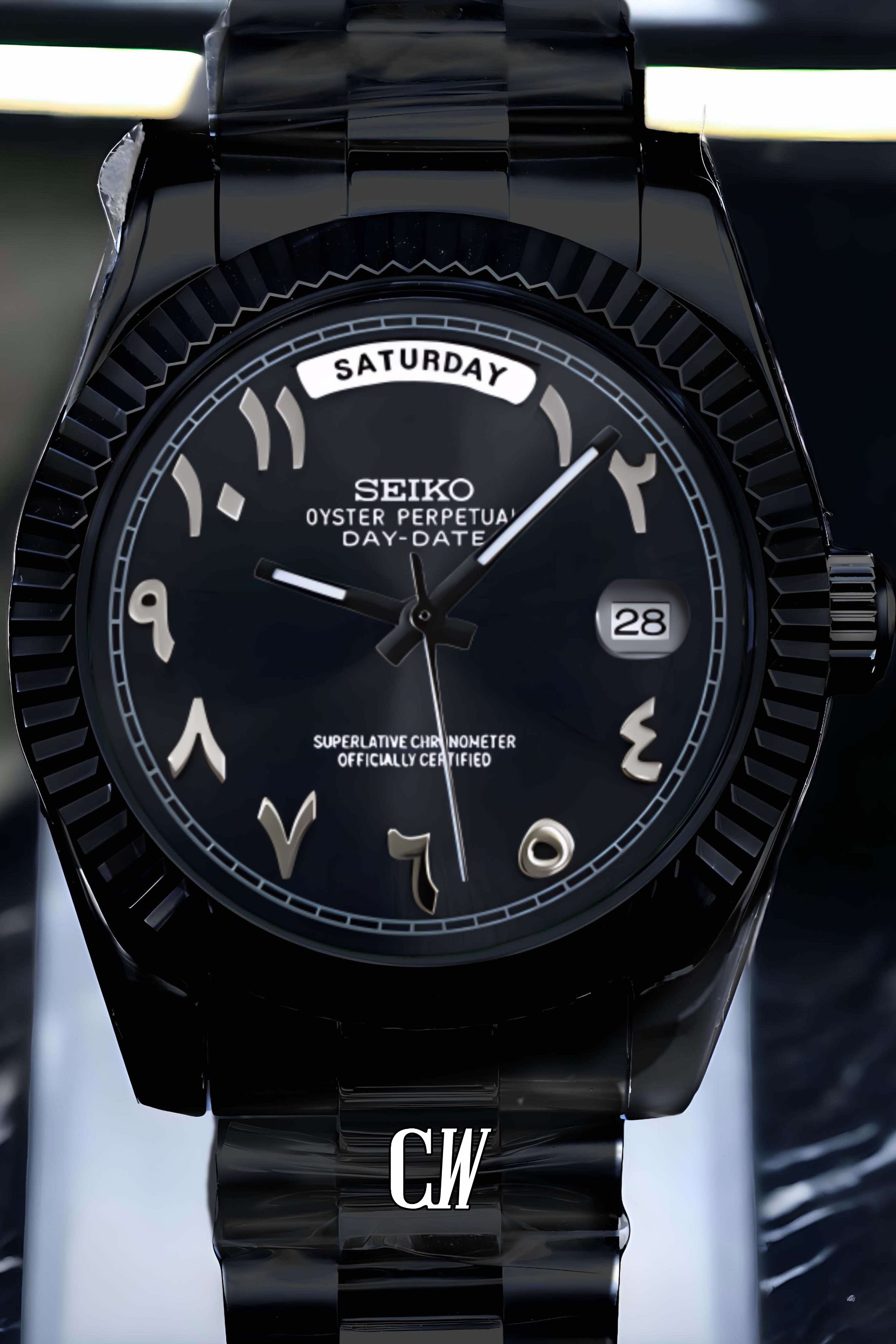 Seikojust mod daydate triple black arabic automatic watch