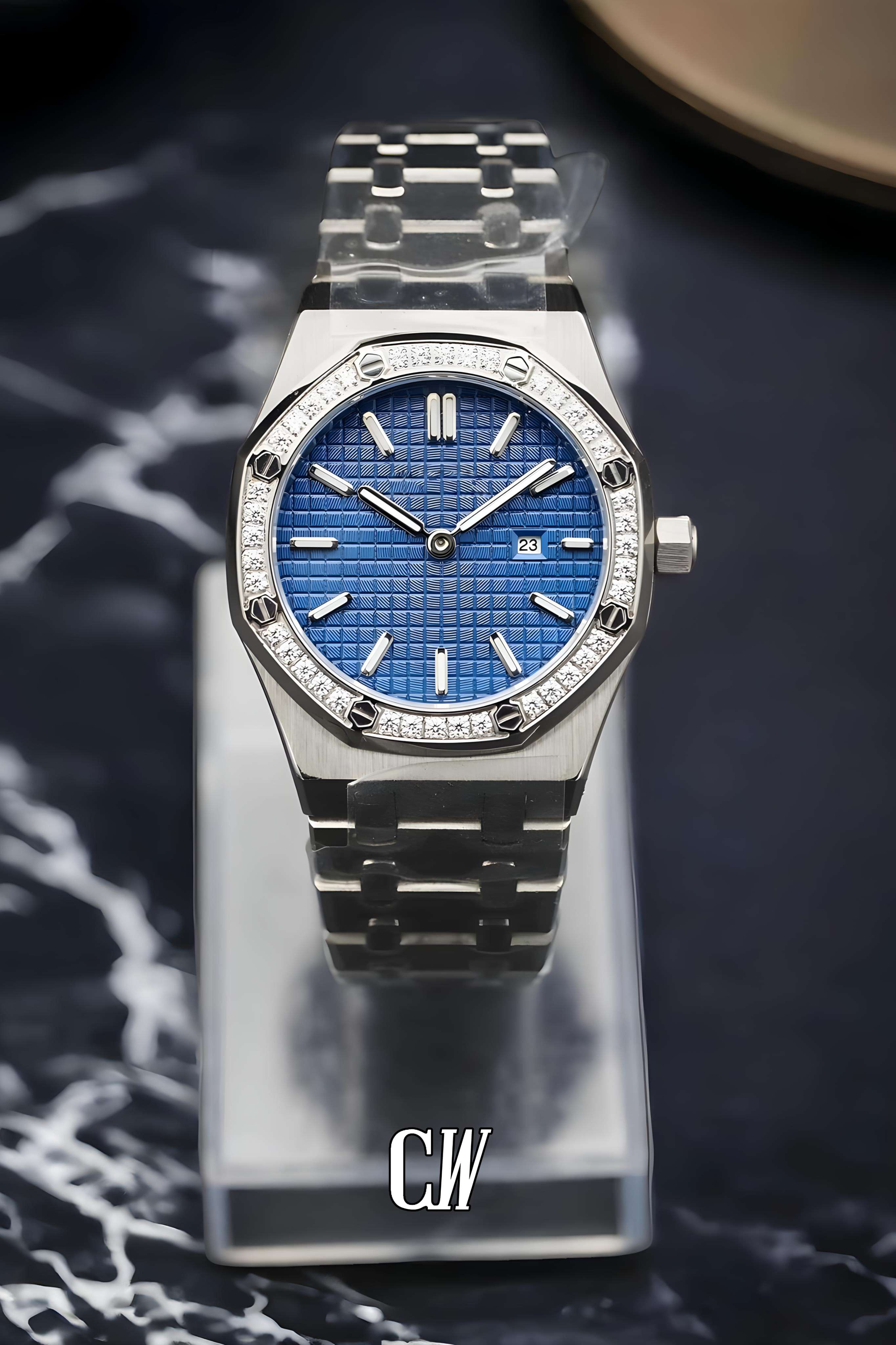Ladies mod Royal Seikoak watch iced 'blue'
