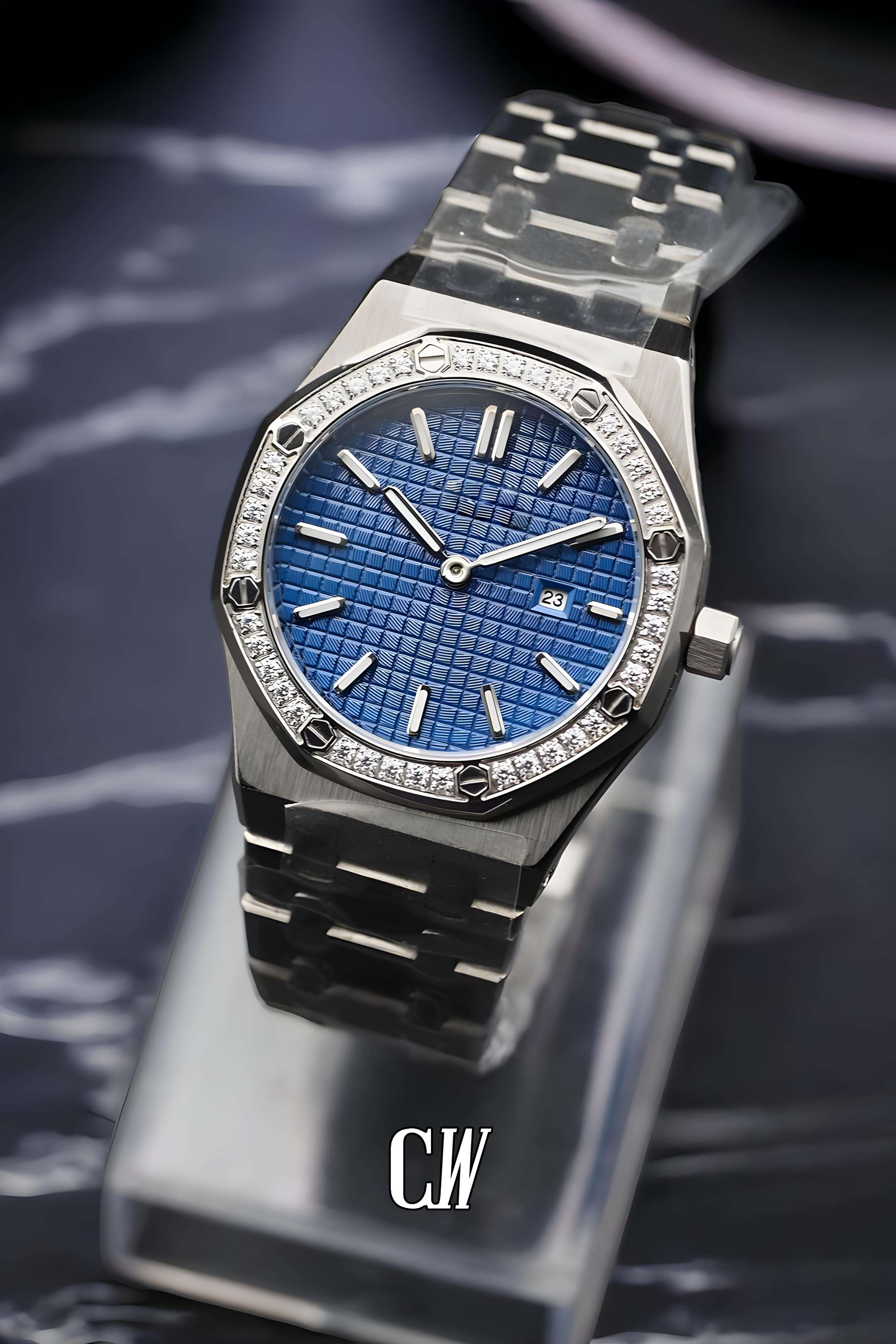 Ladies mod Royal Seikoak watch iced 'blue'