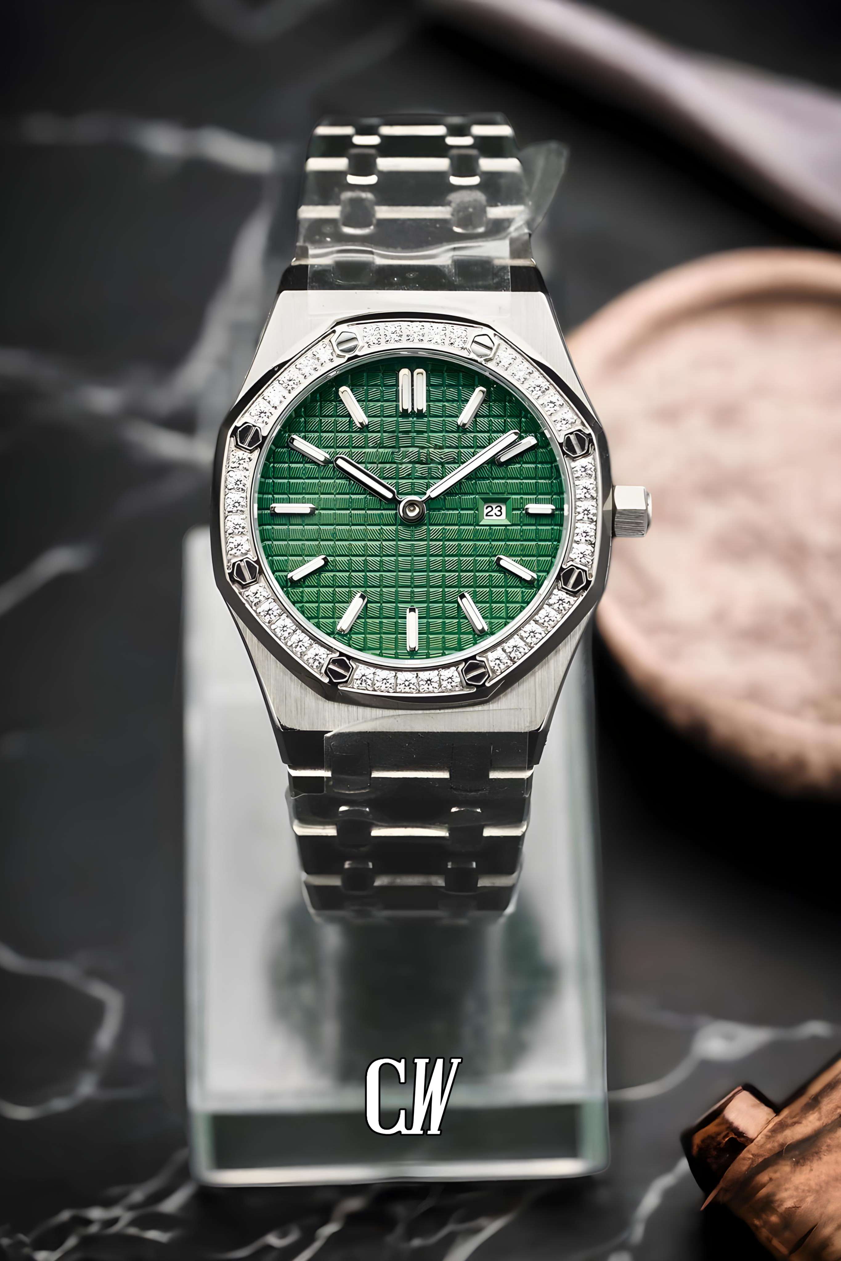 Ladies mod Royal Seikoak watch iced 'green'