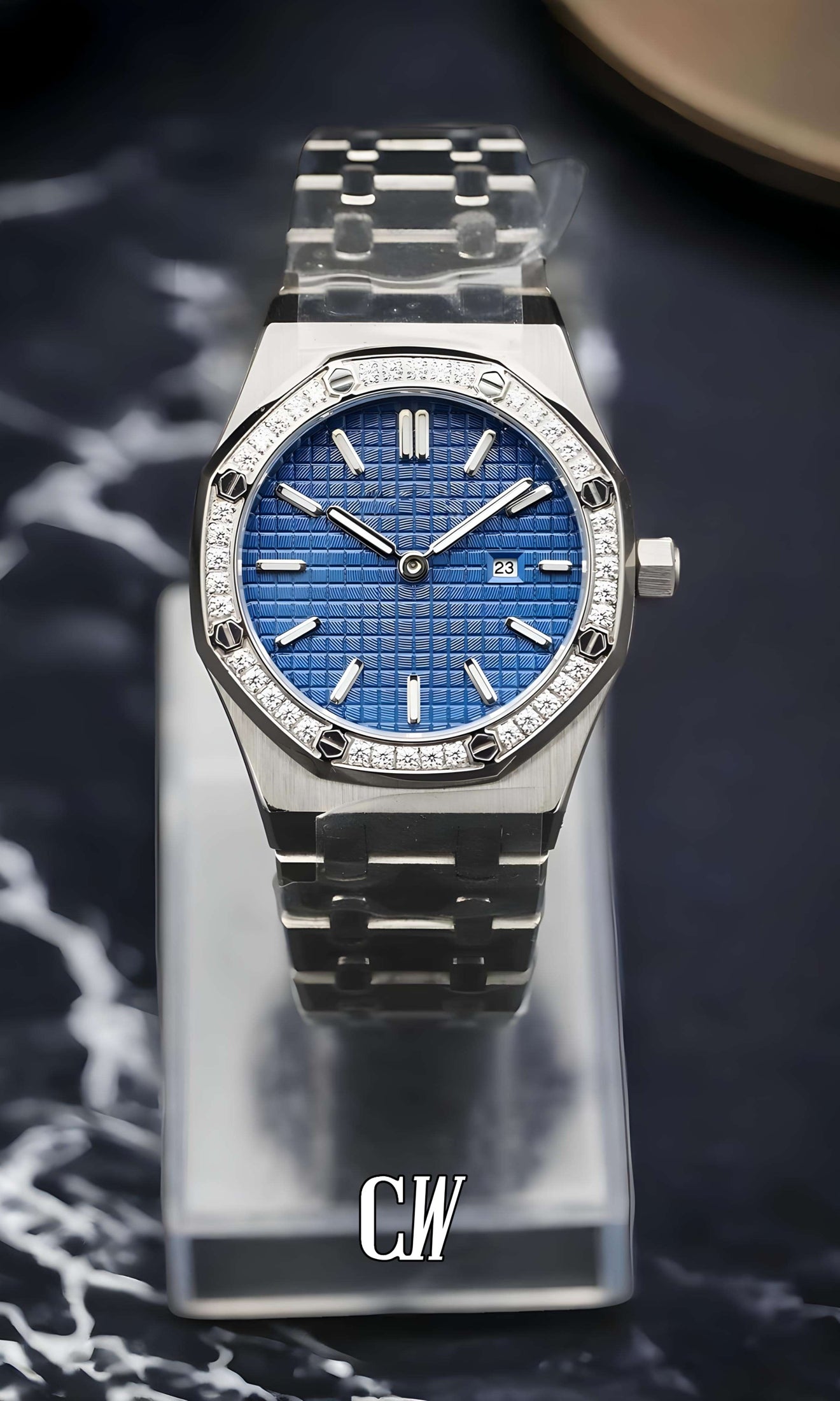Ladies mod oak watch iced 'blue'-Circa Watch Labs