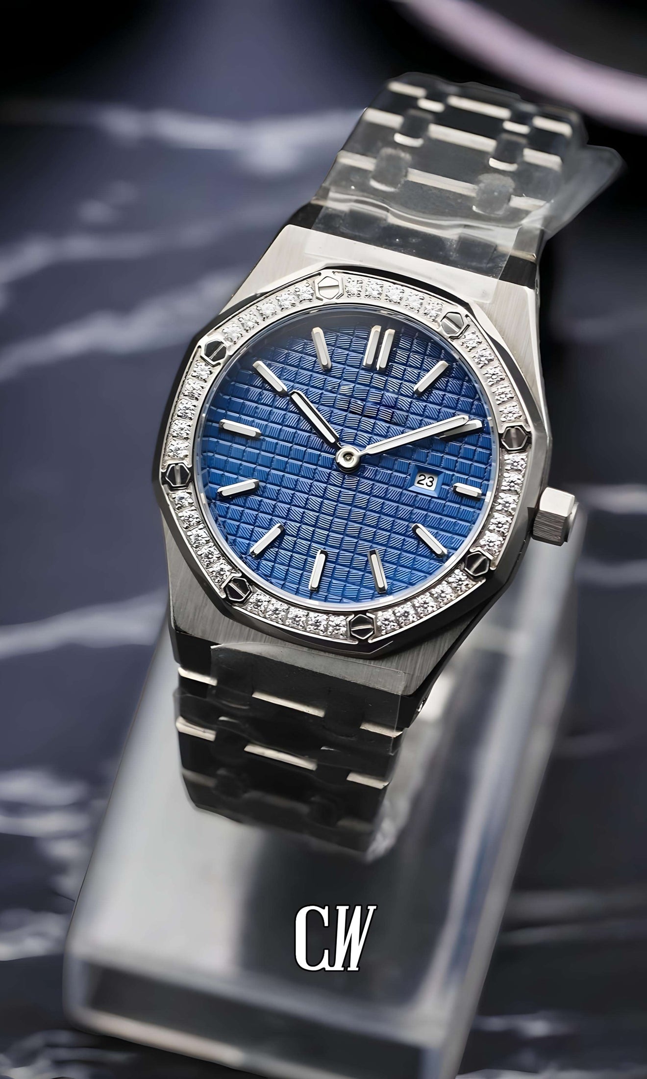 Ladies mod oak watch iced 'blue'-Circa Watch Labs