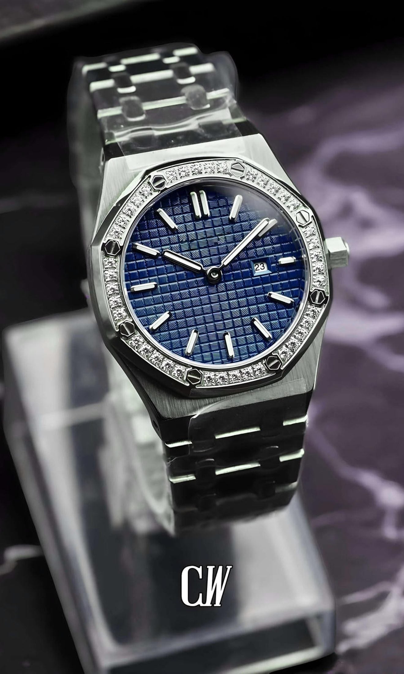 Ladies mod oak watch iced 'blue'-Circa Watch Labs
