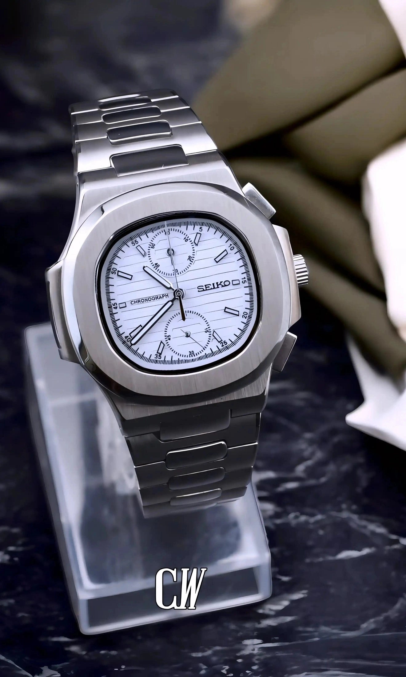 Nautiko mod chronograph watch white-Circa Watch Labs