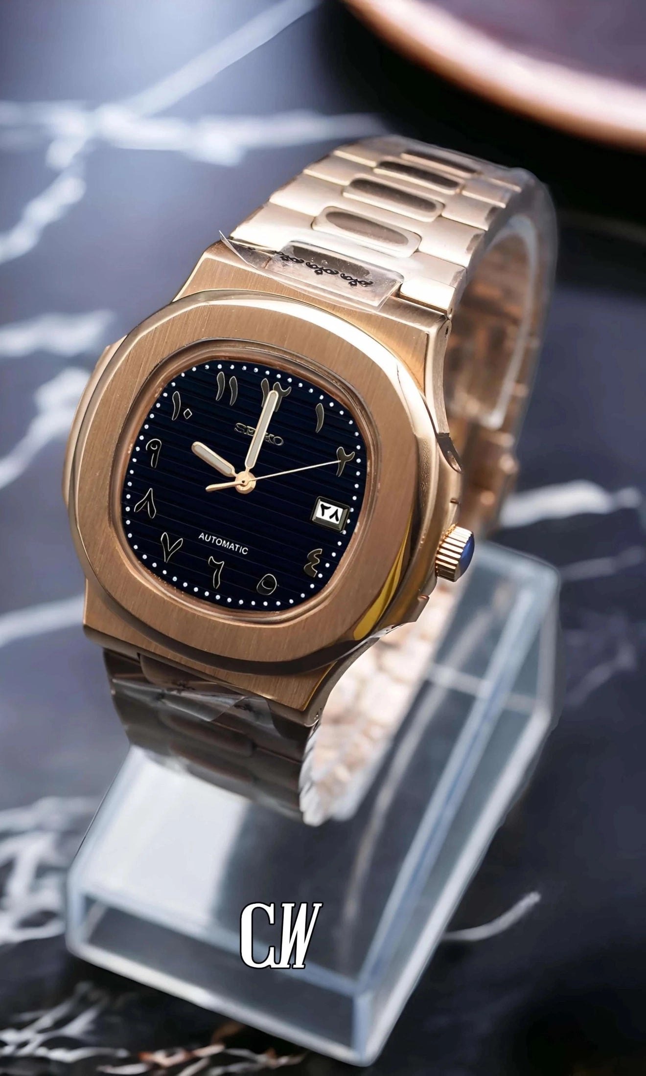 Nautiko mod watch arabic black rose gold-Circa Watch Labs