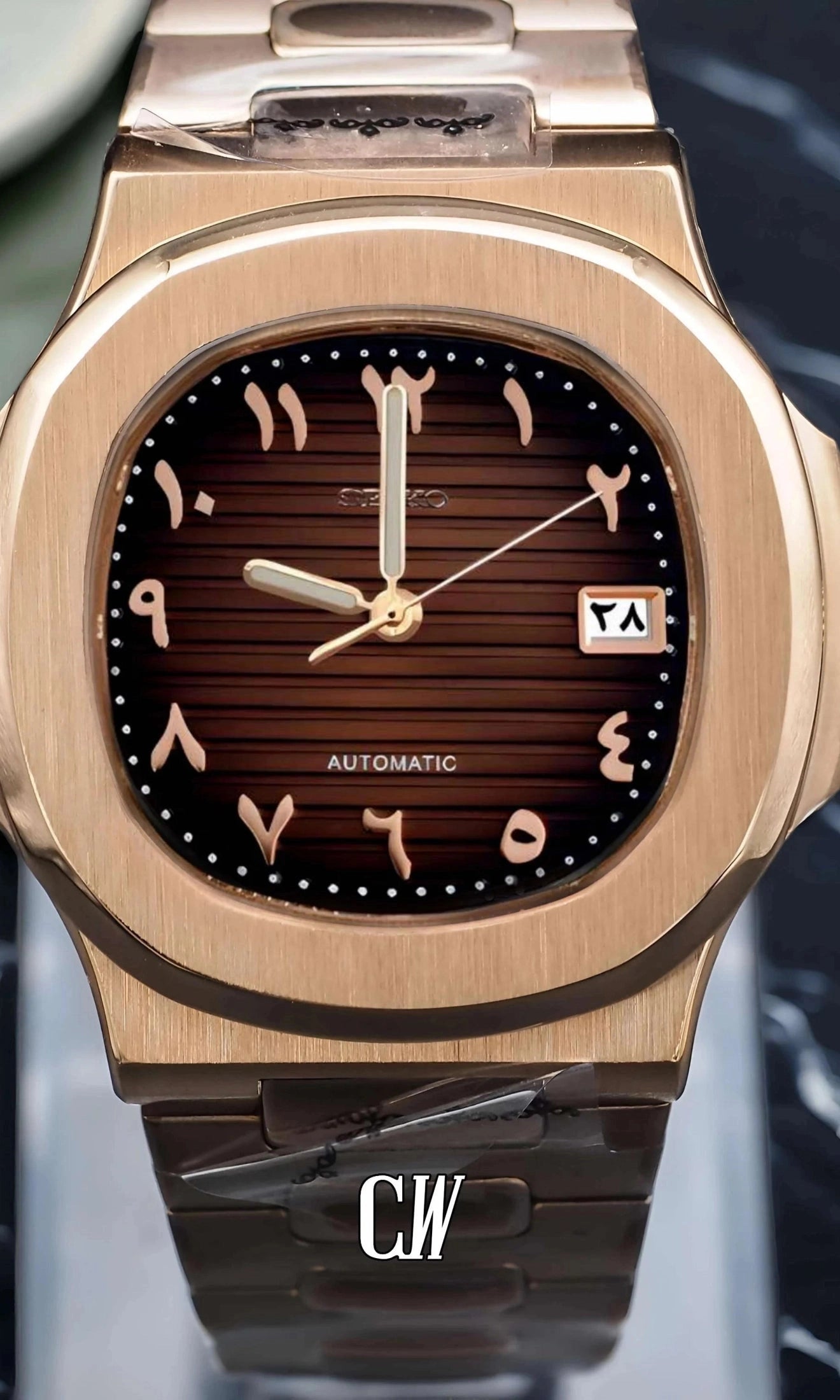 Nautiko mod watch arabic brown rose gold-Circa Watch Labs