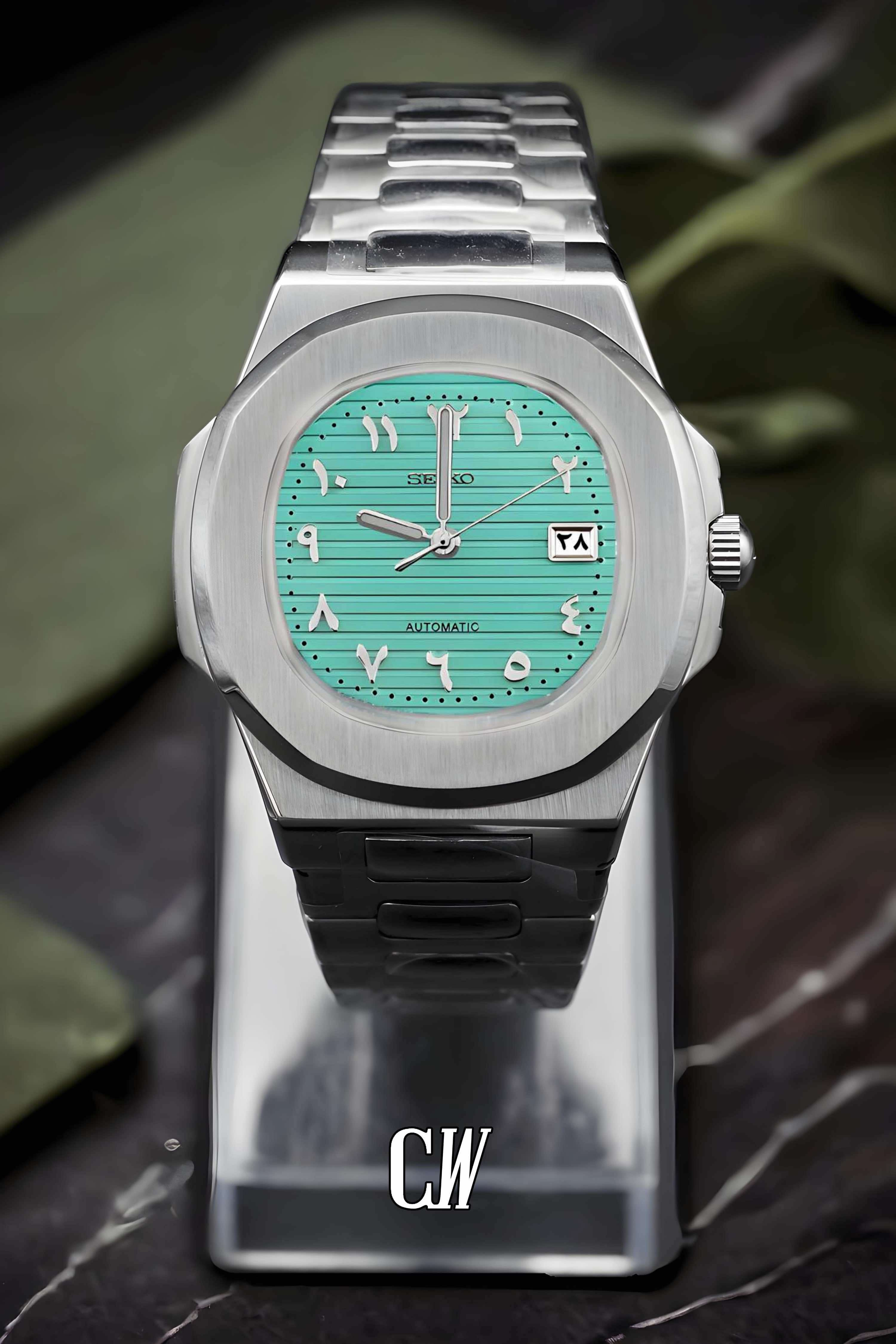 Seikonautilus mod watch arabic Tiffany blue - Circa Watch Labs