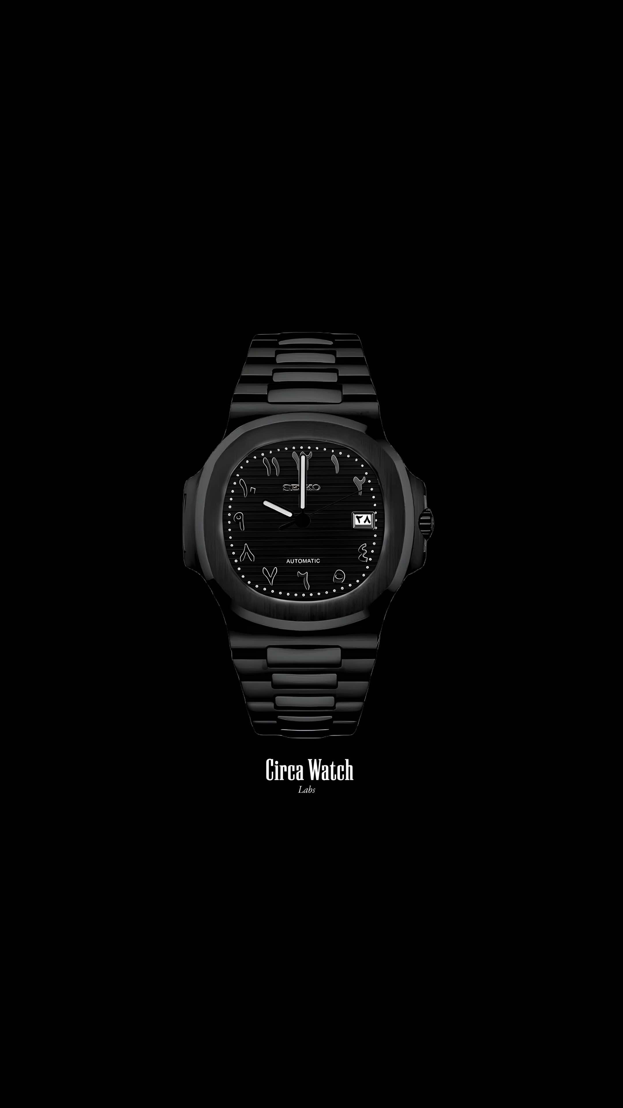 Seikonautilus mod watch arabic triple black - Circa Watch Labs