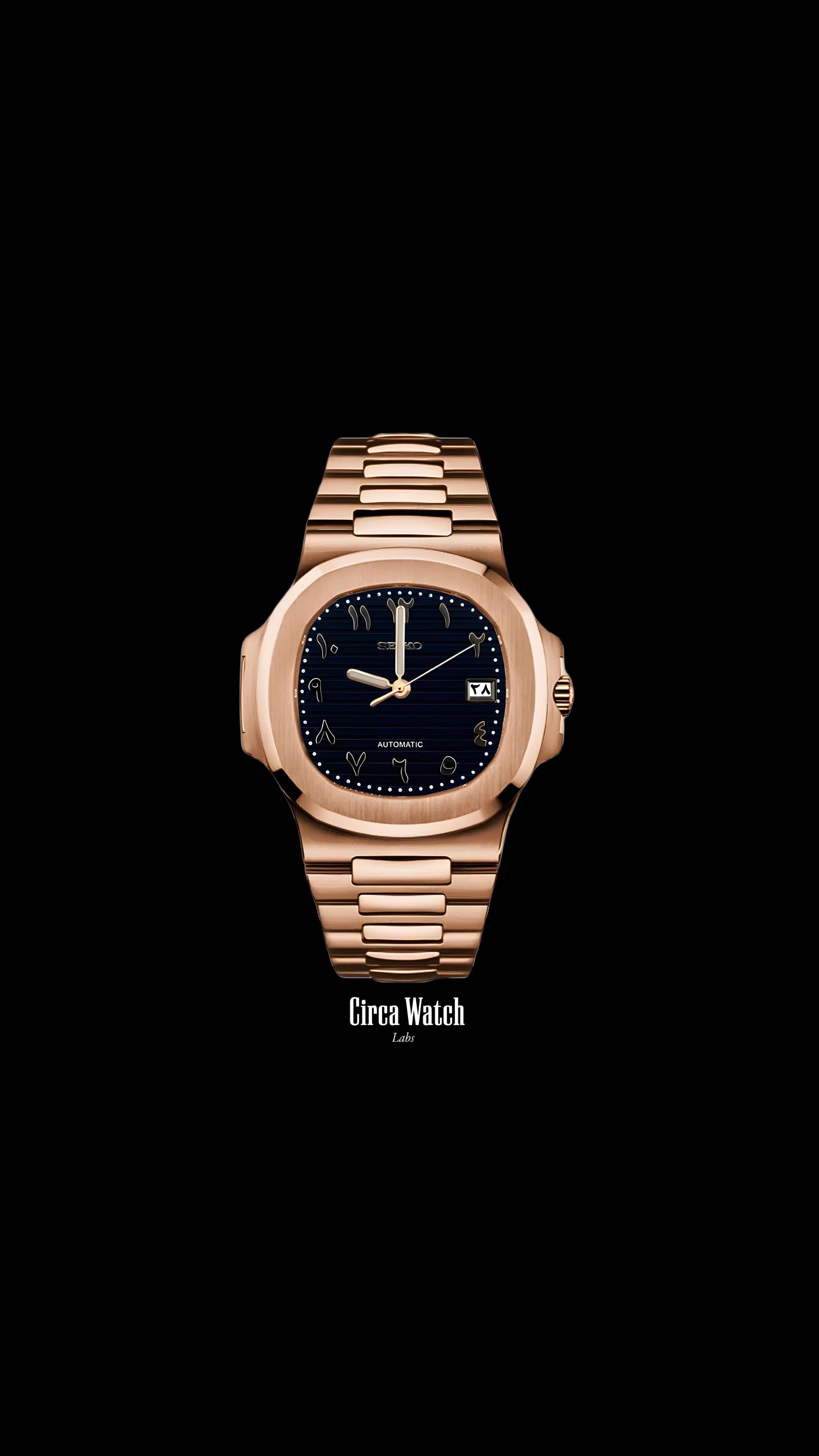 Seikonautilus mod watch arabic black rose gold