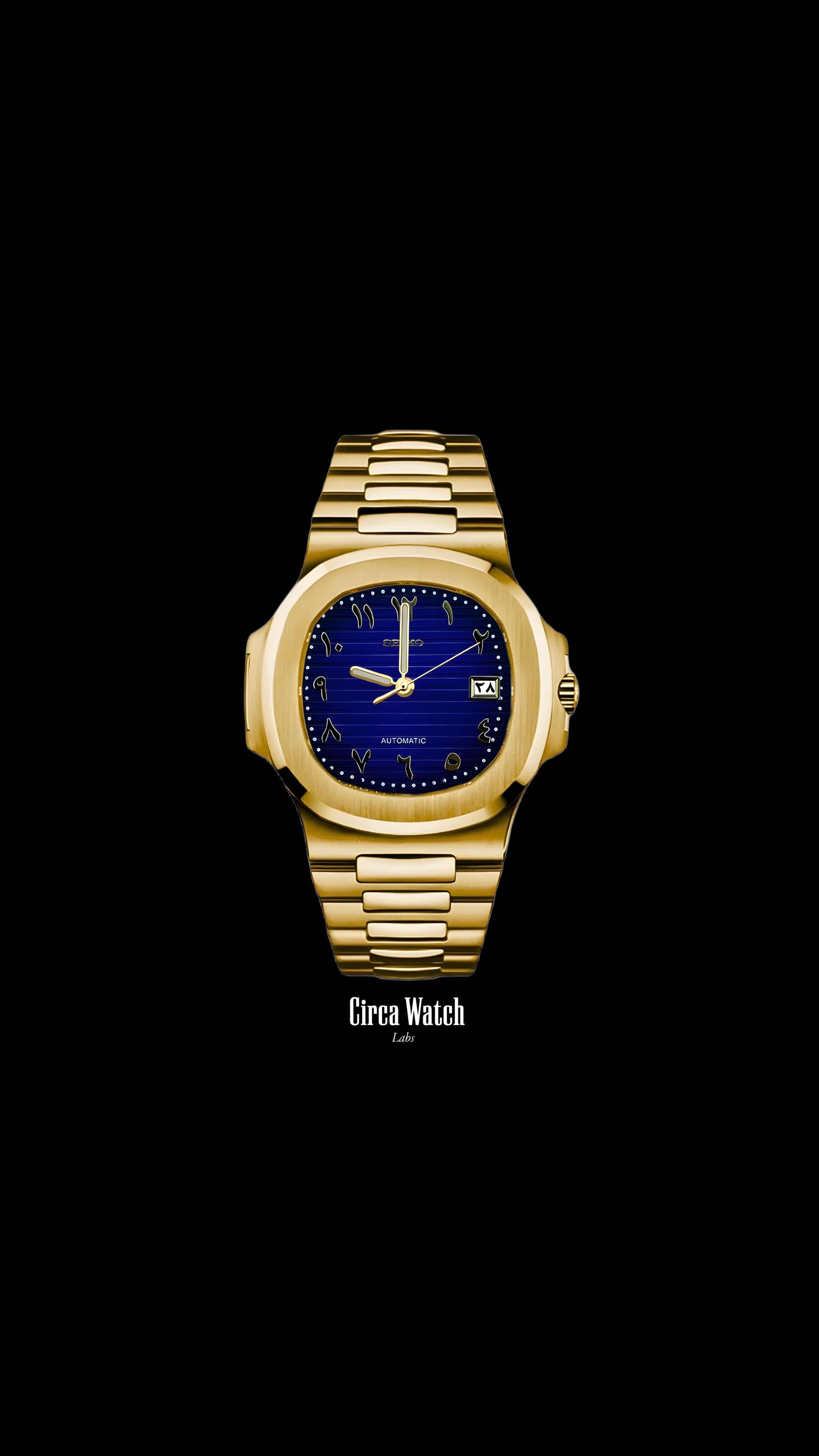 Seikonautilus mod watch arabic blue yellow gold