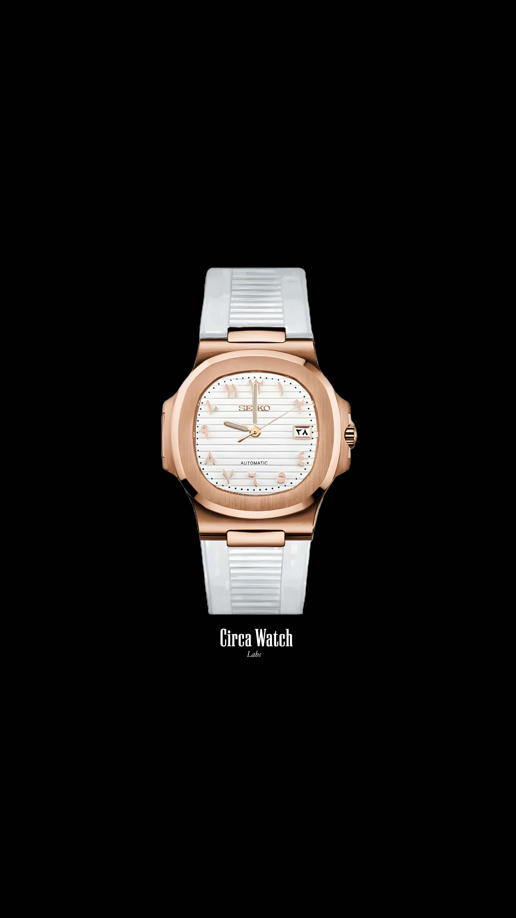 Seikonautilus mod watch arabic white rose gold