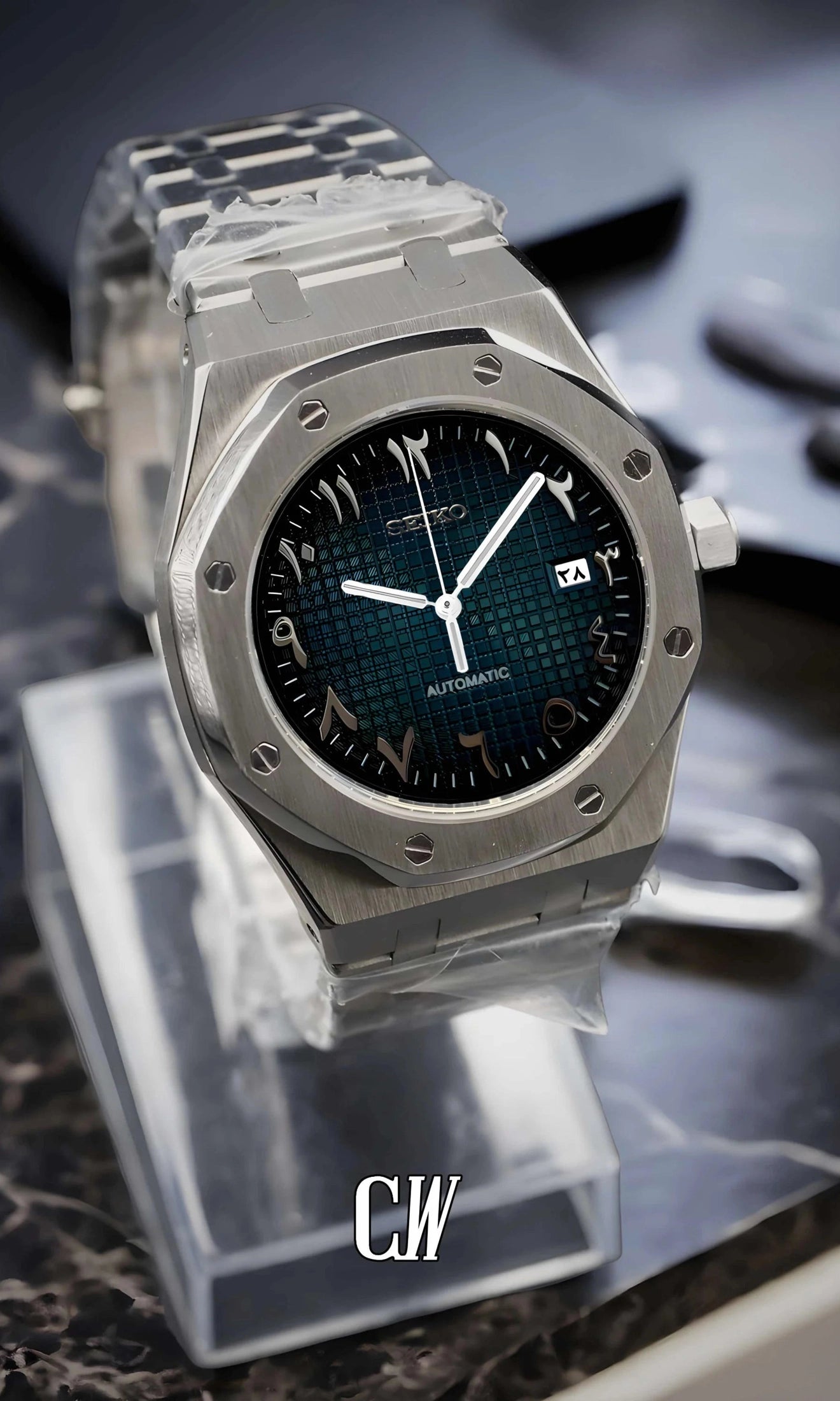 Oak mod automatic watch 'dark blue' arabic-Circa Watch Labs