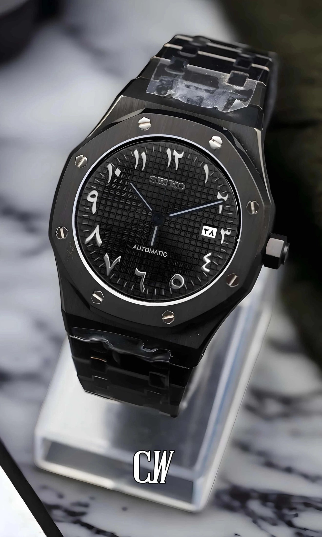 Oak mod automatic watch 'triple black' arabic-Circa Watch Labs
