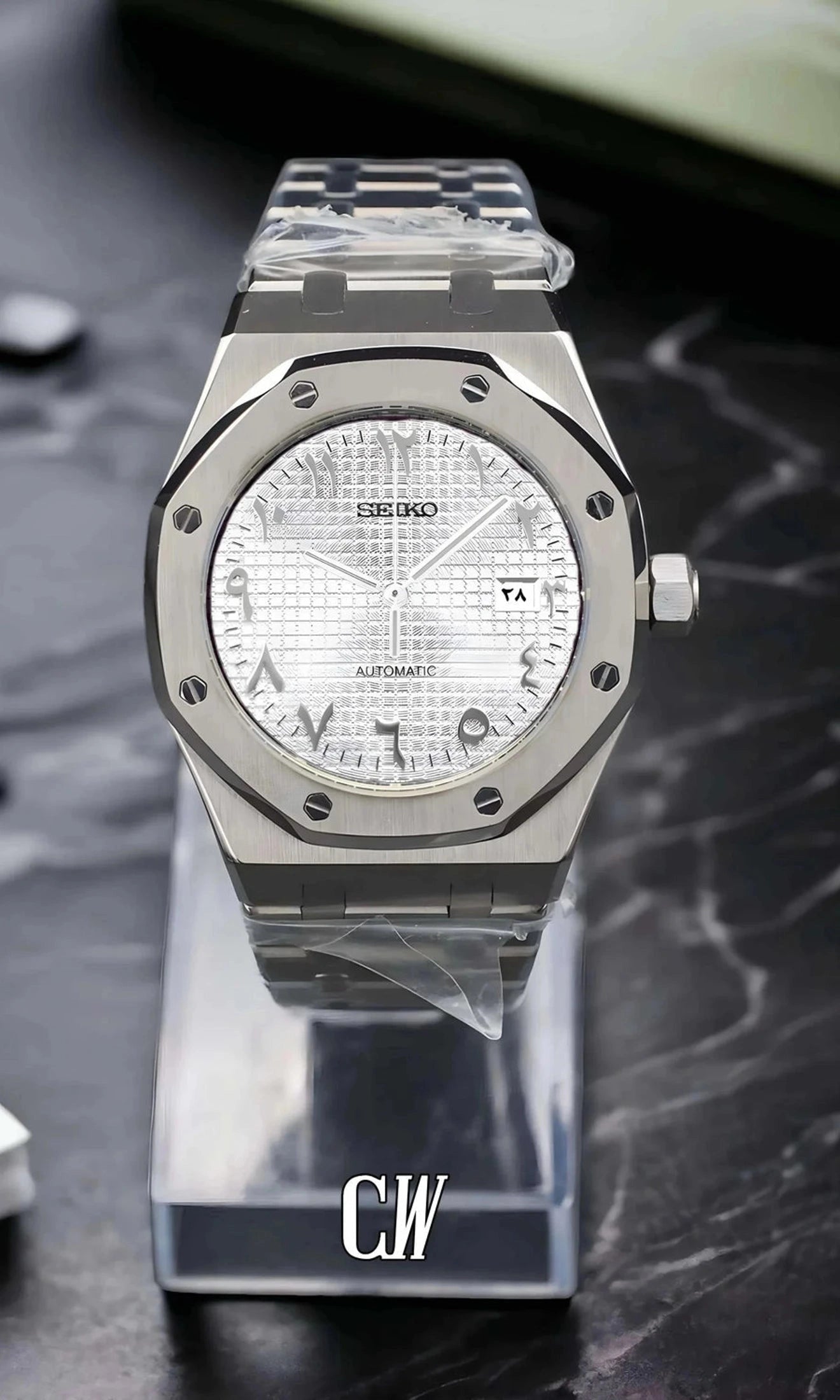 Oak mod automatic watch 'white' arabic-Circa Watch Labs