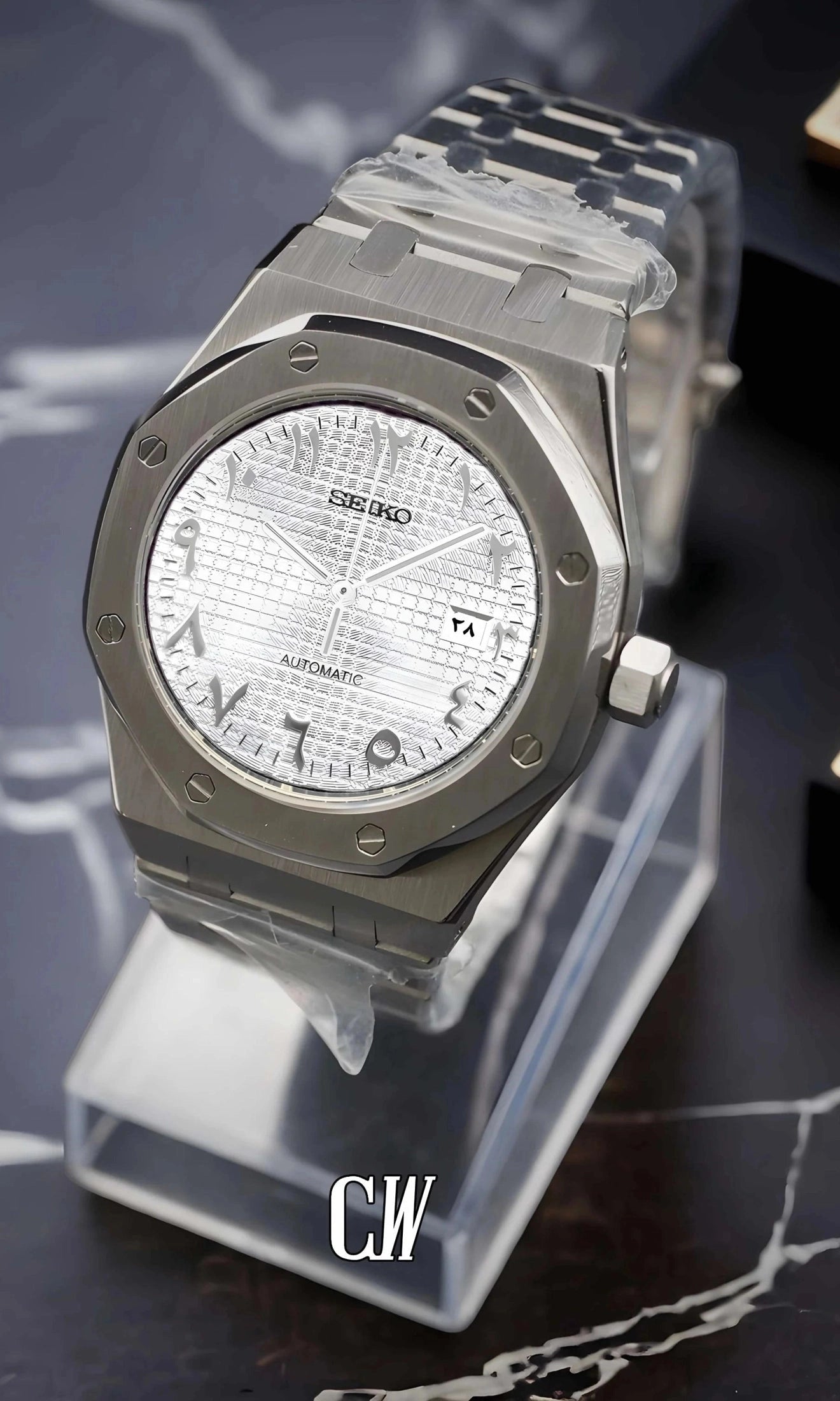 Oak mod automatic watch 'white' arabic-Circa Watch Labs