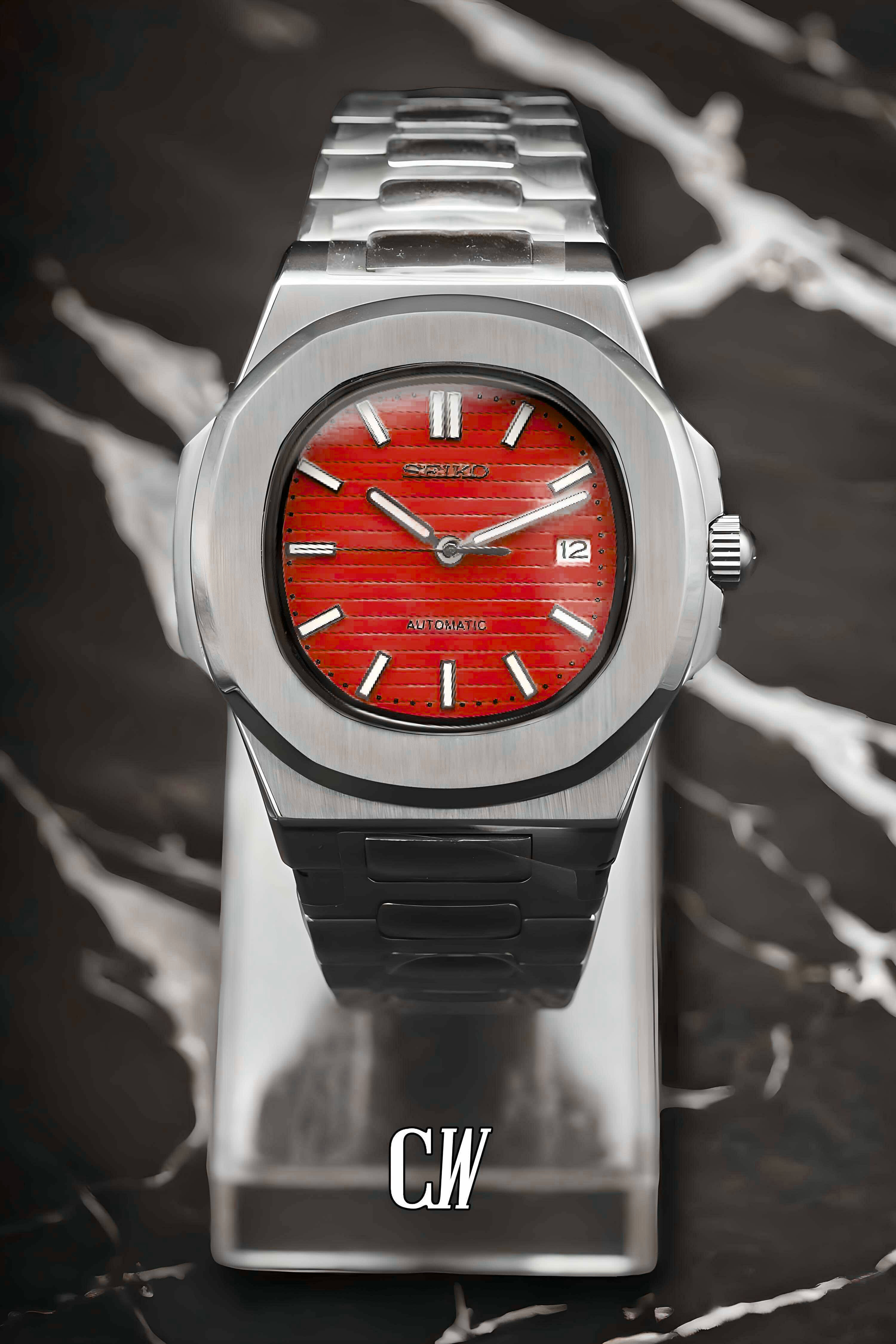 Seikonautilus mod watch red silver