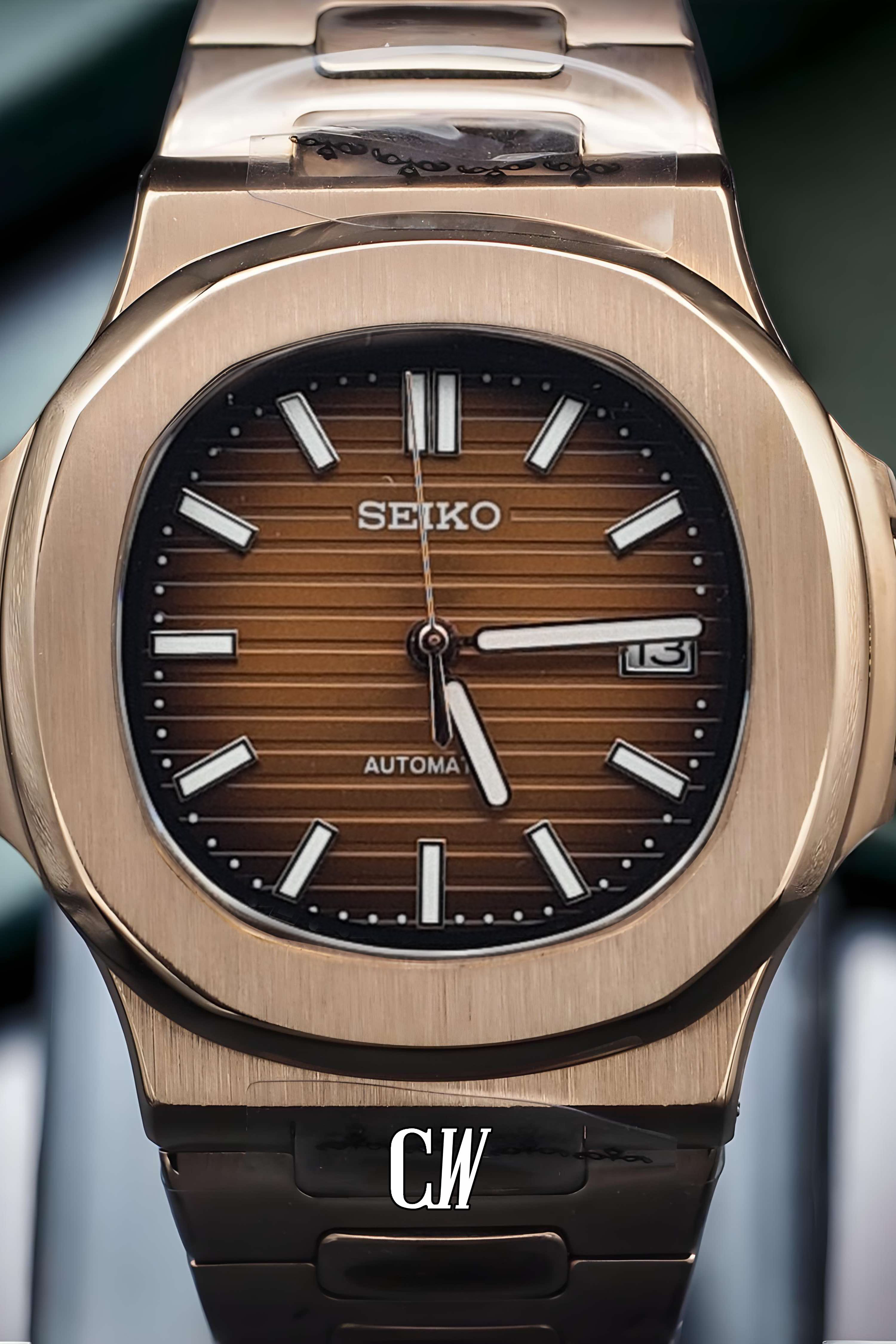 Seikonautilus mod watch rose gold brown