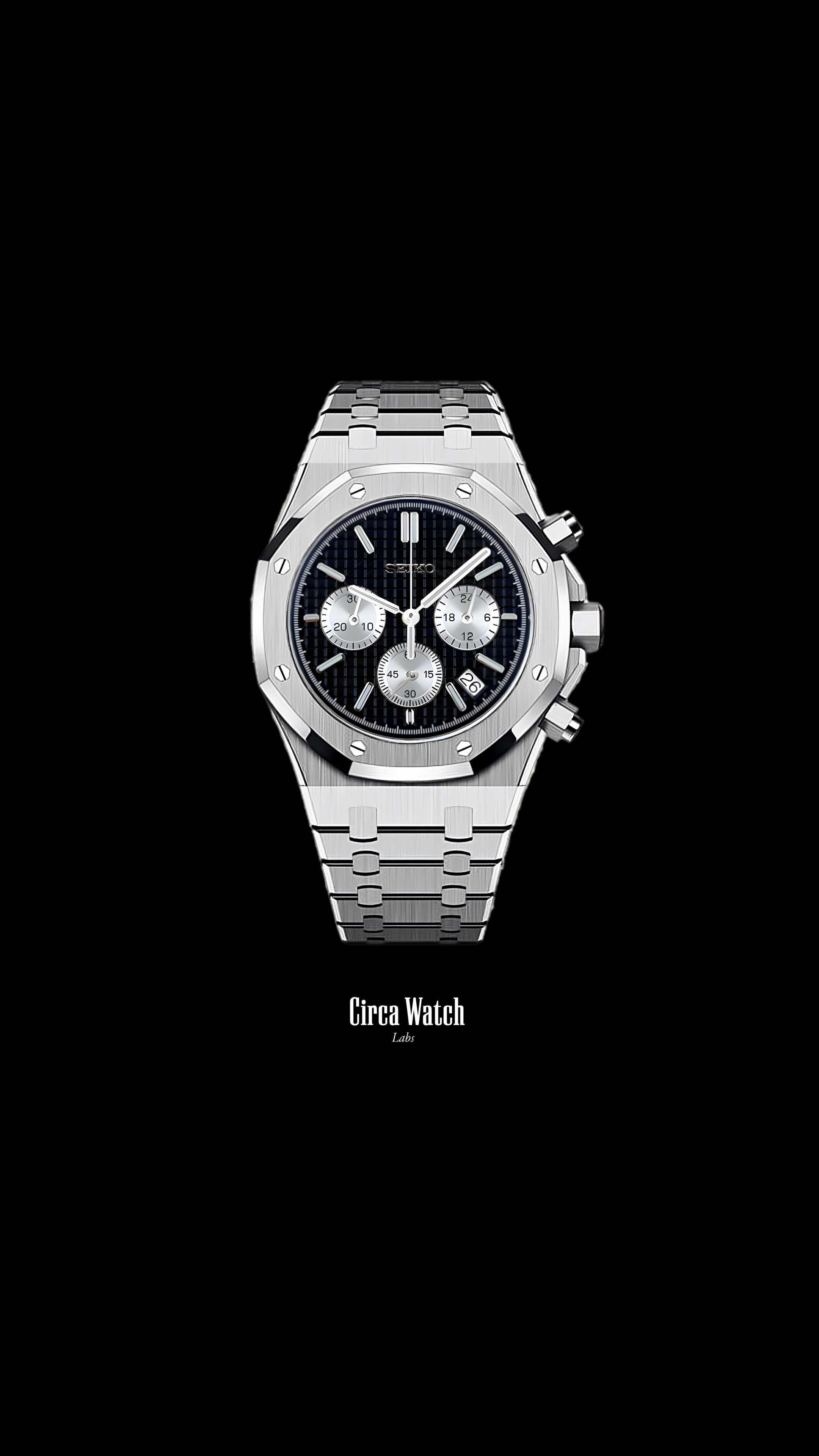 Mod Royal Seikoak chronograph black silver watch