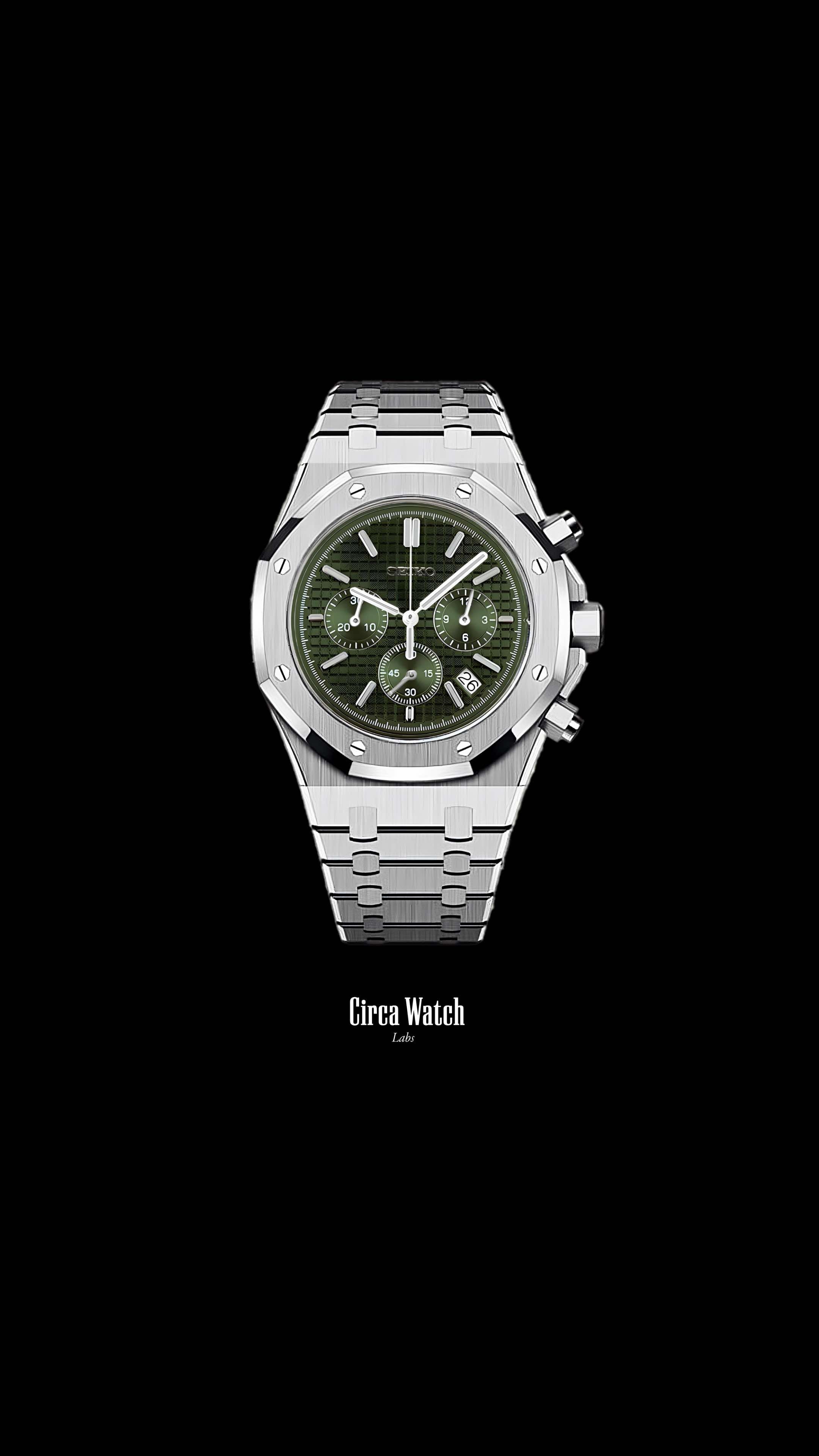 Mod Royal Seikoak chronograph olive green watch