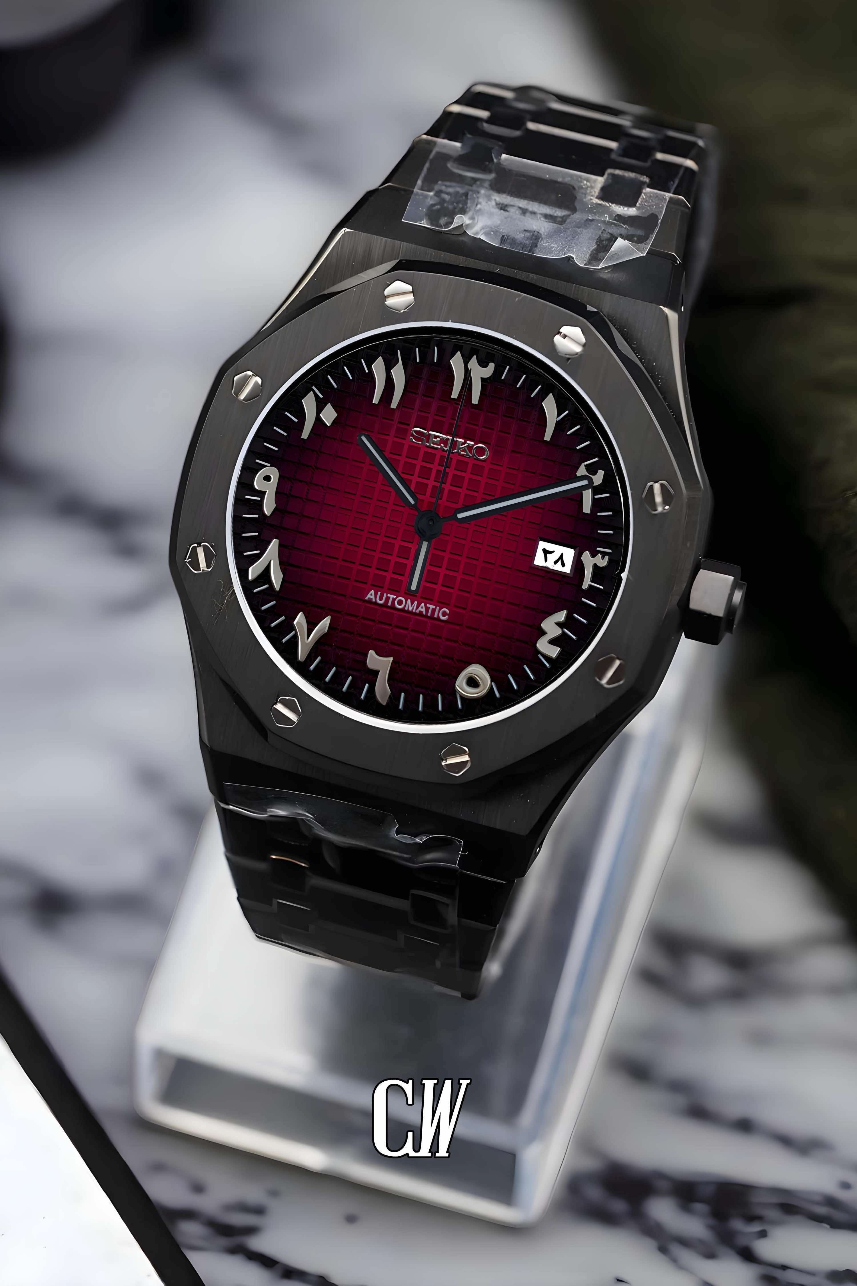 Mod Royal Seikoak automatic watch 'red black' arabic