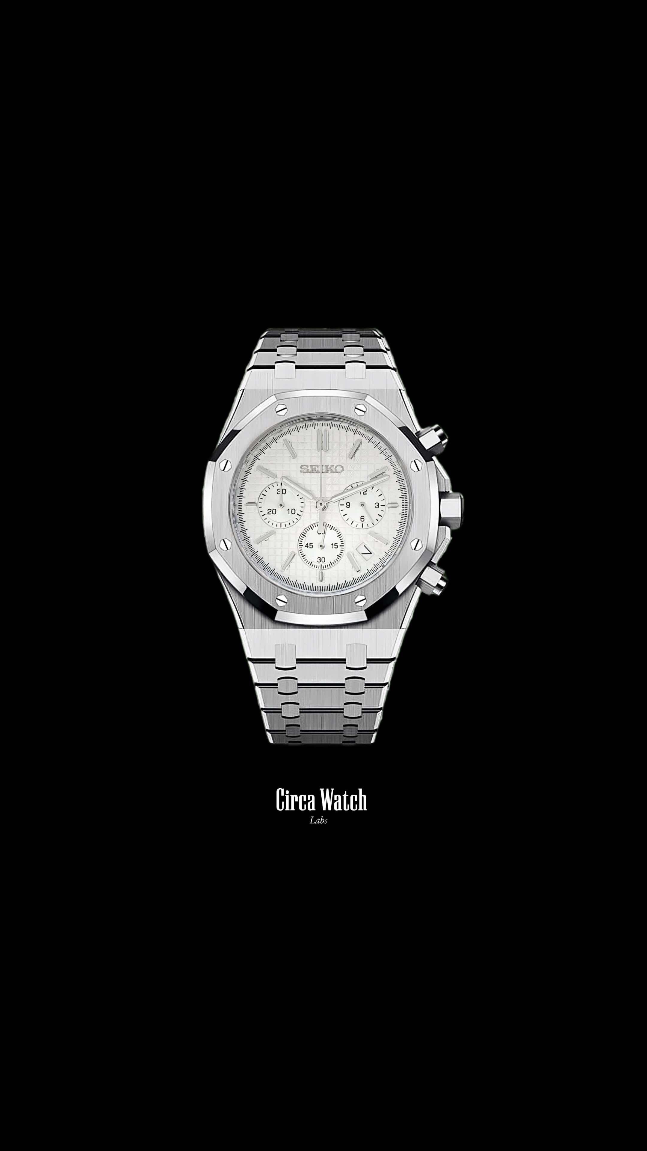 Mod Royal Seikoak chronograph triple white watch