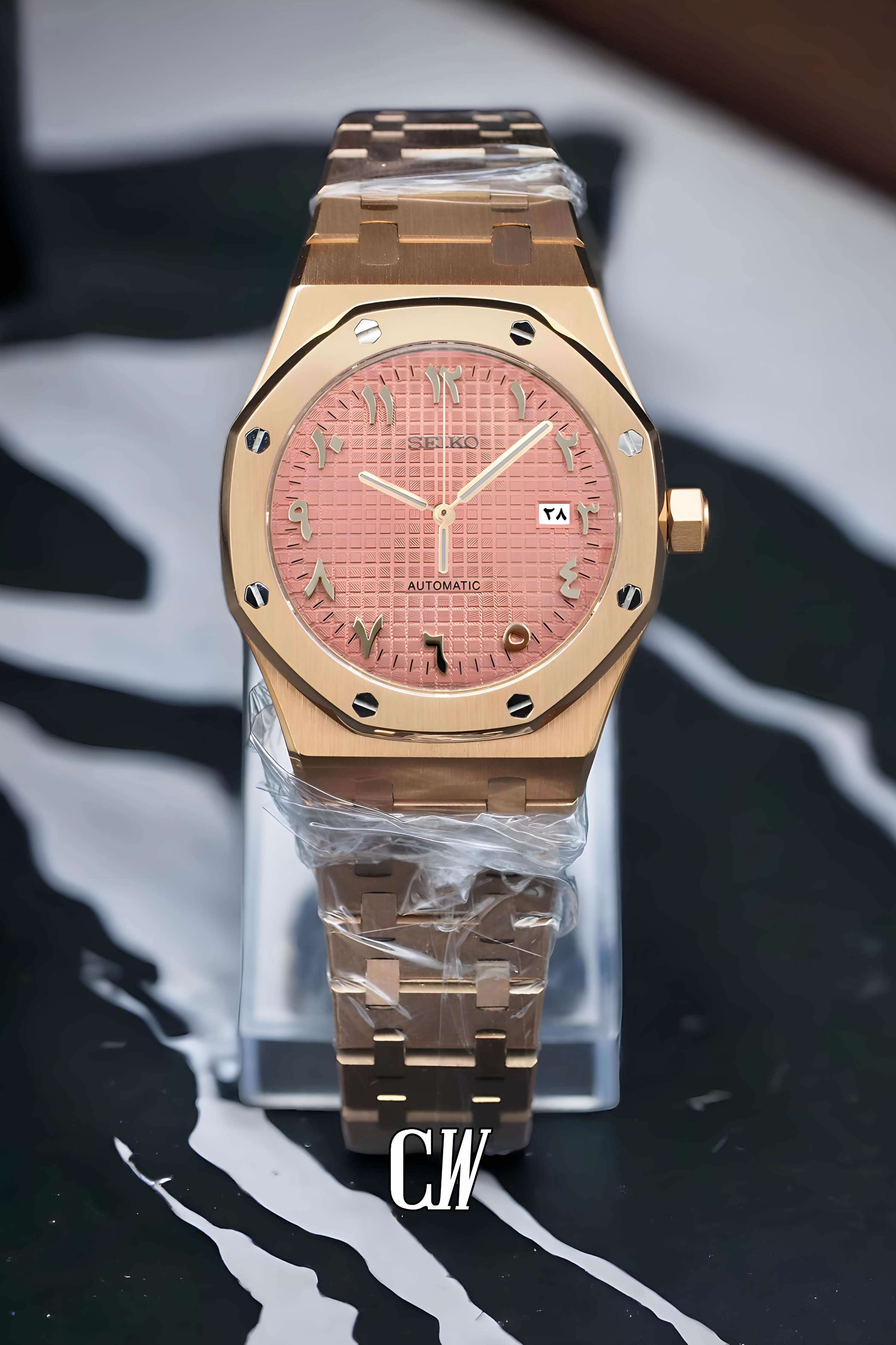 Mod Royal Seikoak automatic watch 'pink rose gold' arabic