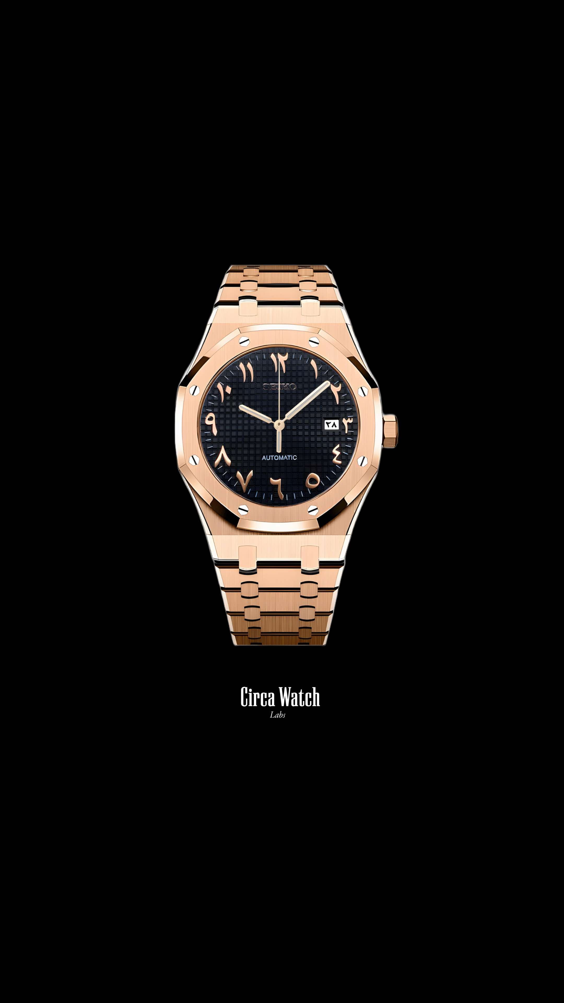 Mod Royal Seikoak automatic watch 'black rose gold' arabic