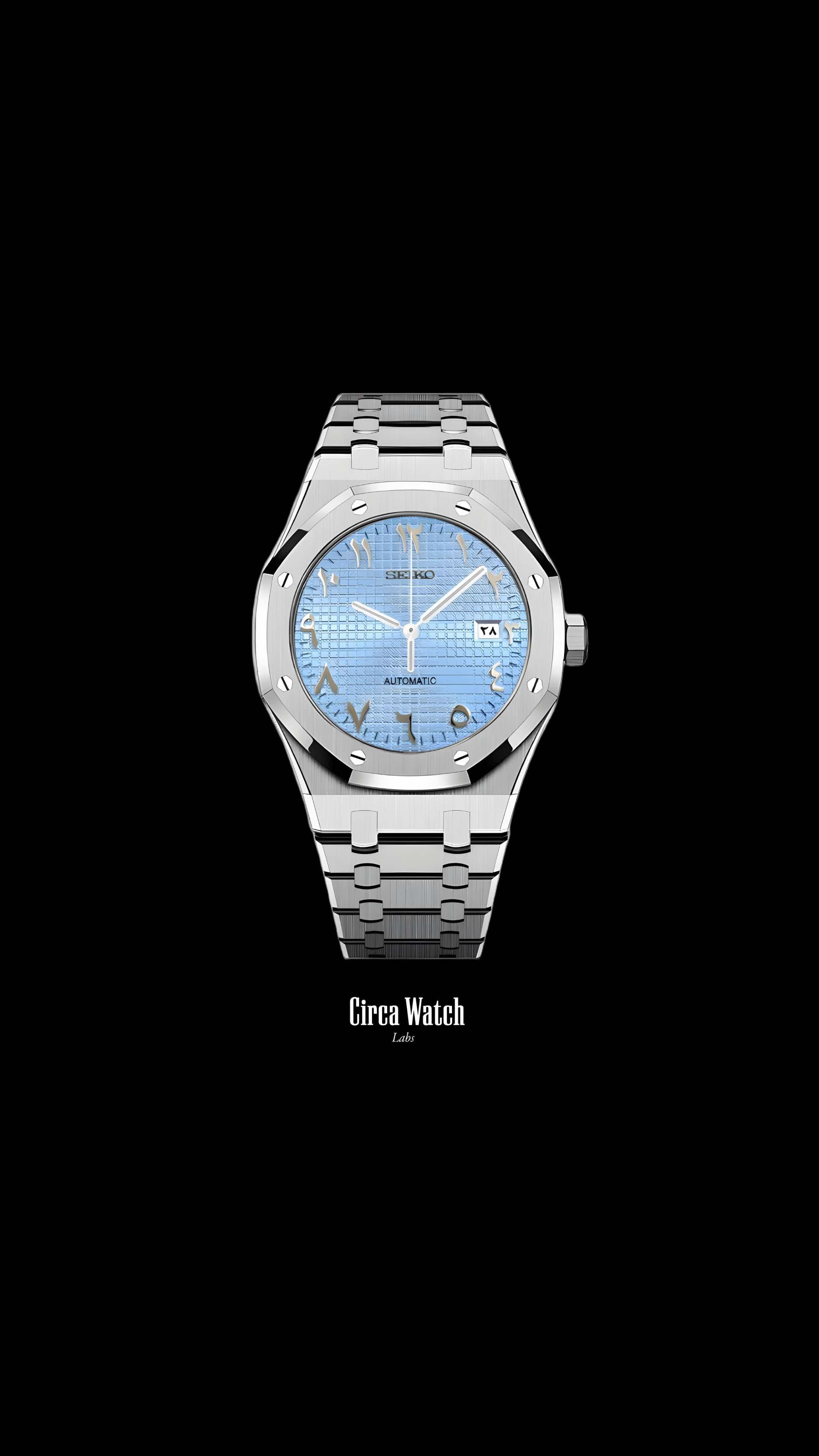 Mod Royal Seikoak automatic watch 'ice blue' arabic