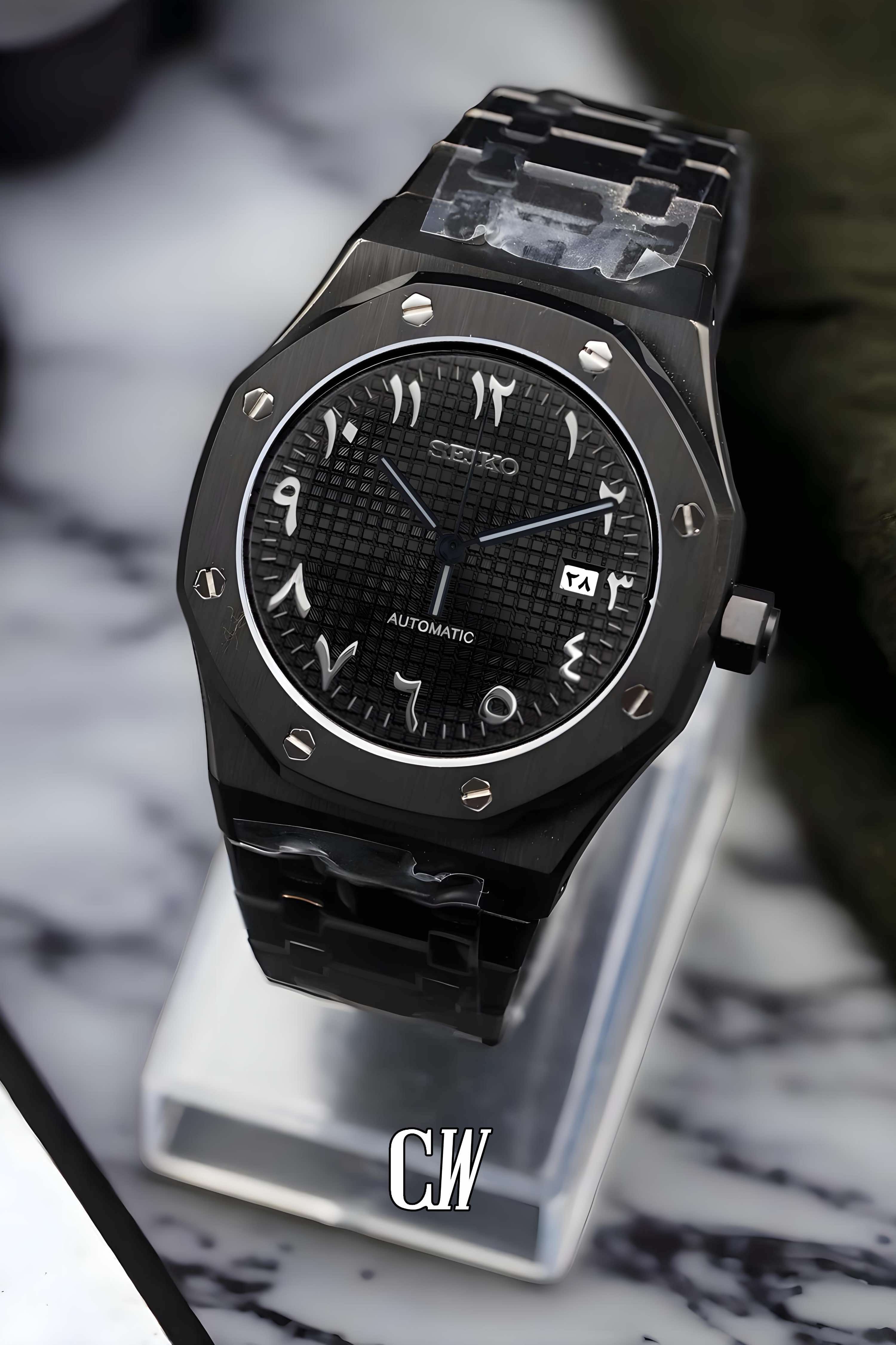 Mod Royal Seikoak automatic watch 'triple black' arabic