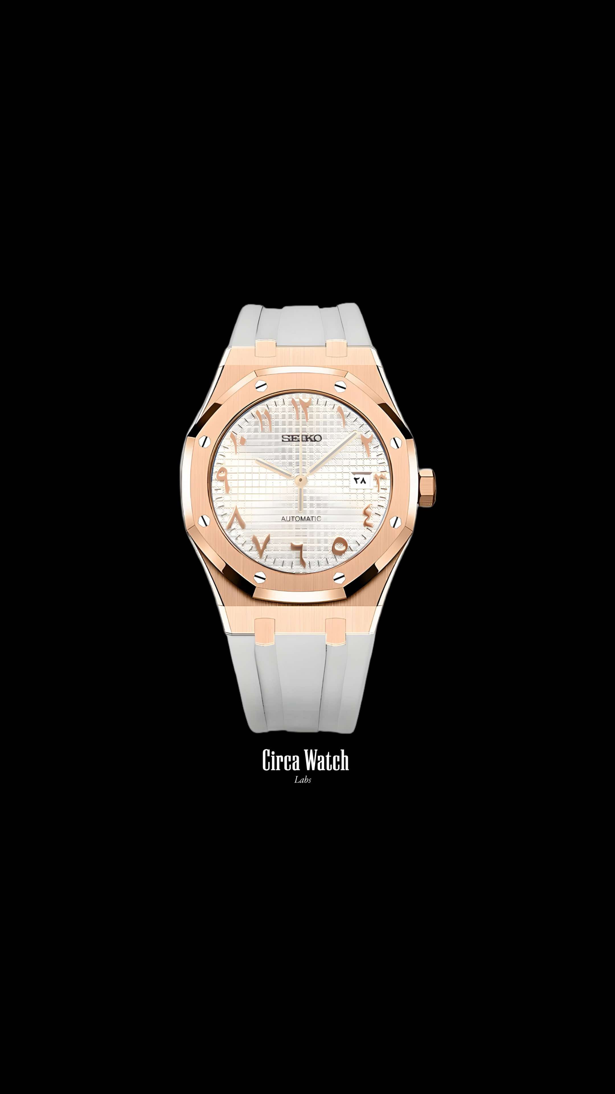 Mod Royal Seikoak automatic watch 'white rose gold' arabic