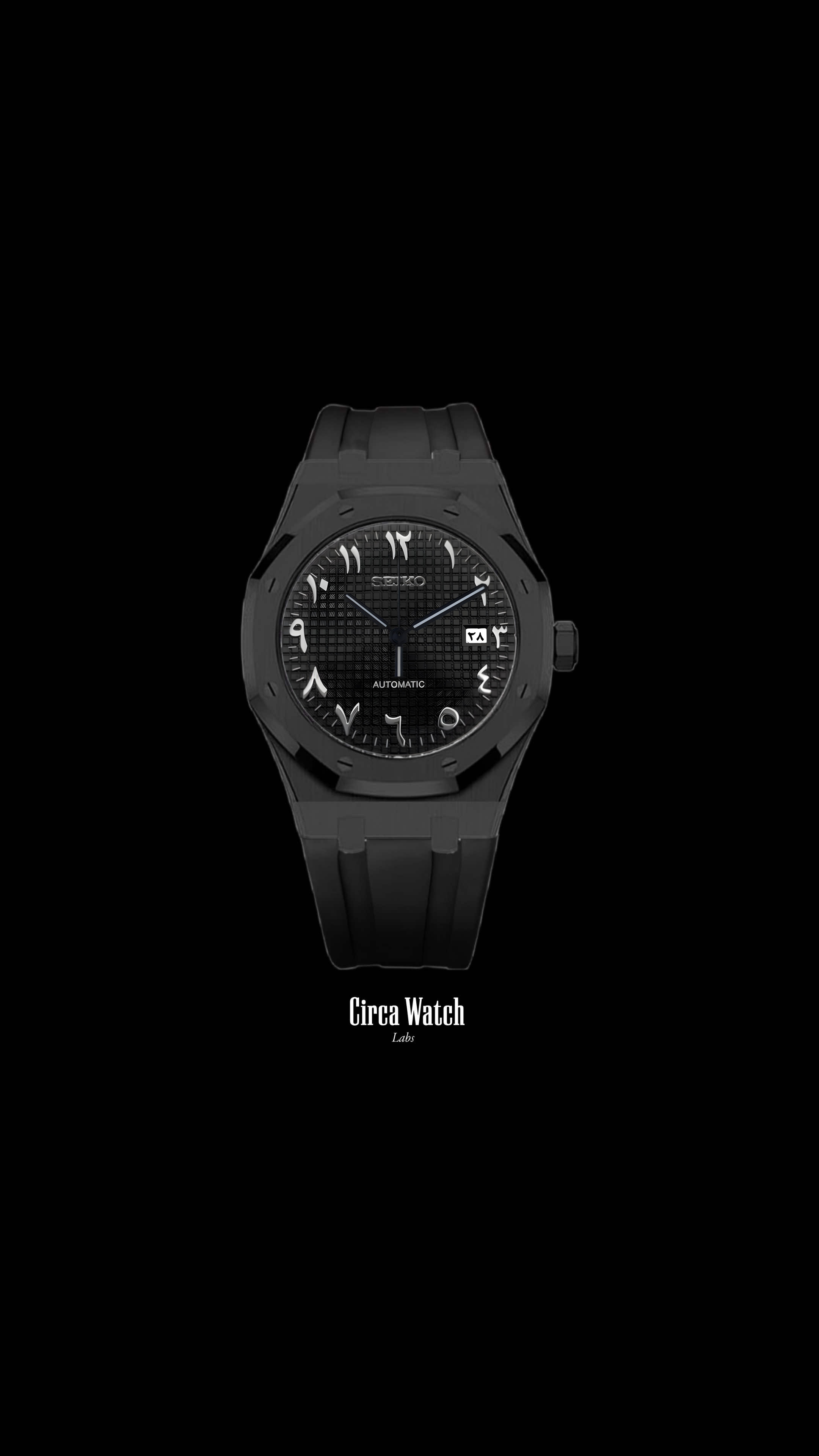 Mod Royal Seikoak automatic watch 'triple black' arabic